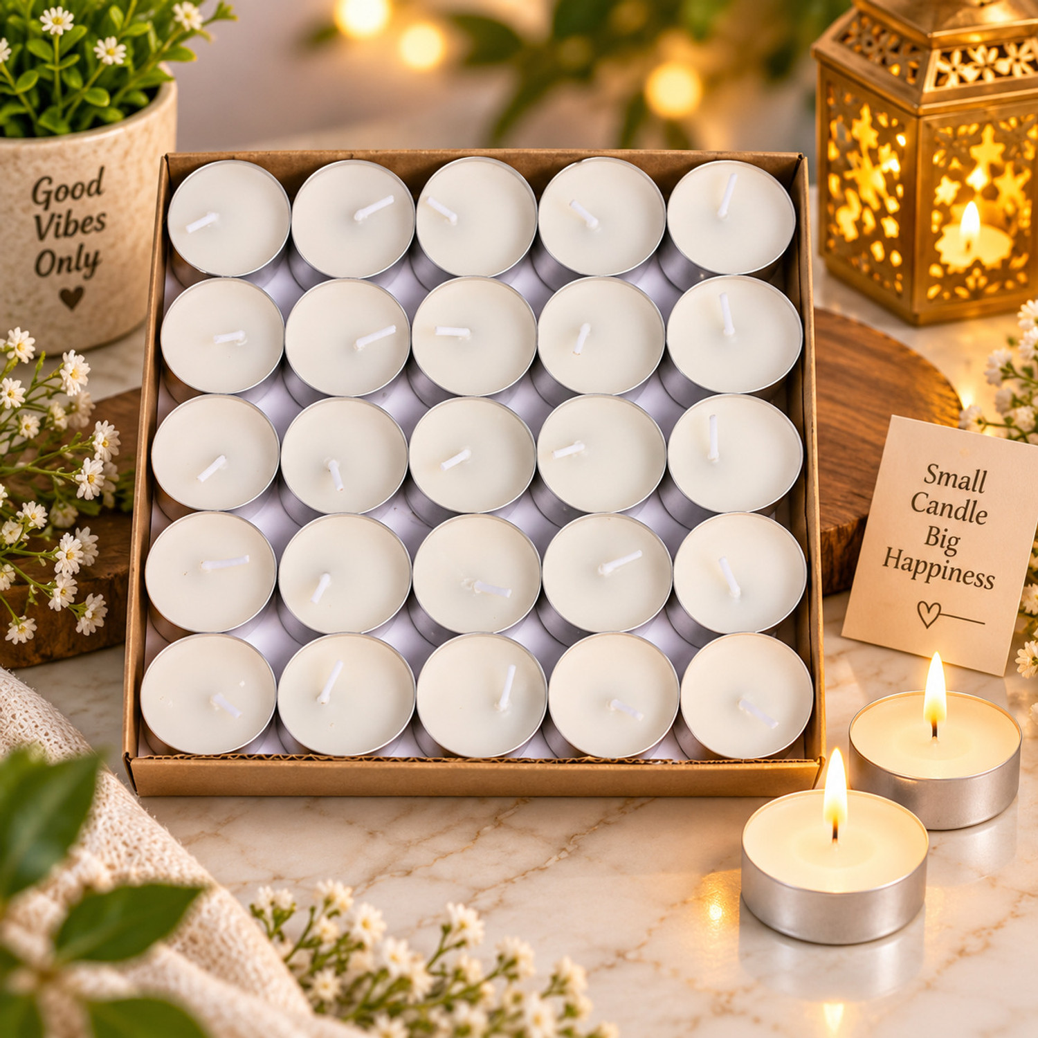 Image of Onlinch Pack of 50 White Tealight Candles | Decorative Candle 1001 Candle (White, Pack of 50)
