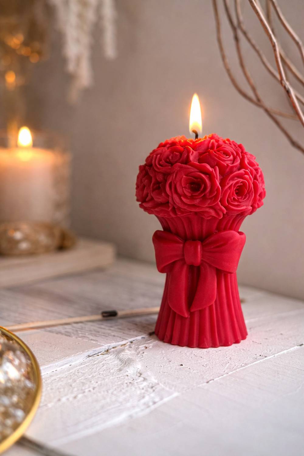 Bohobucket Rose Bouquet Candle_Red_Pack of 1 Candle