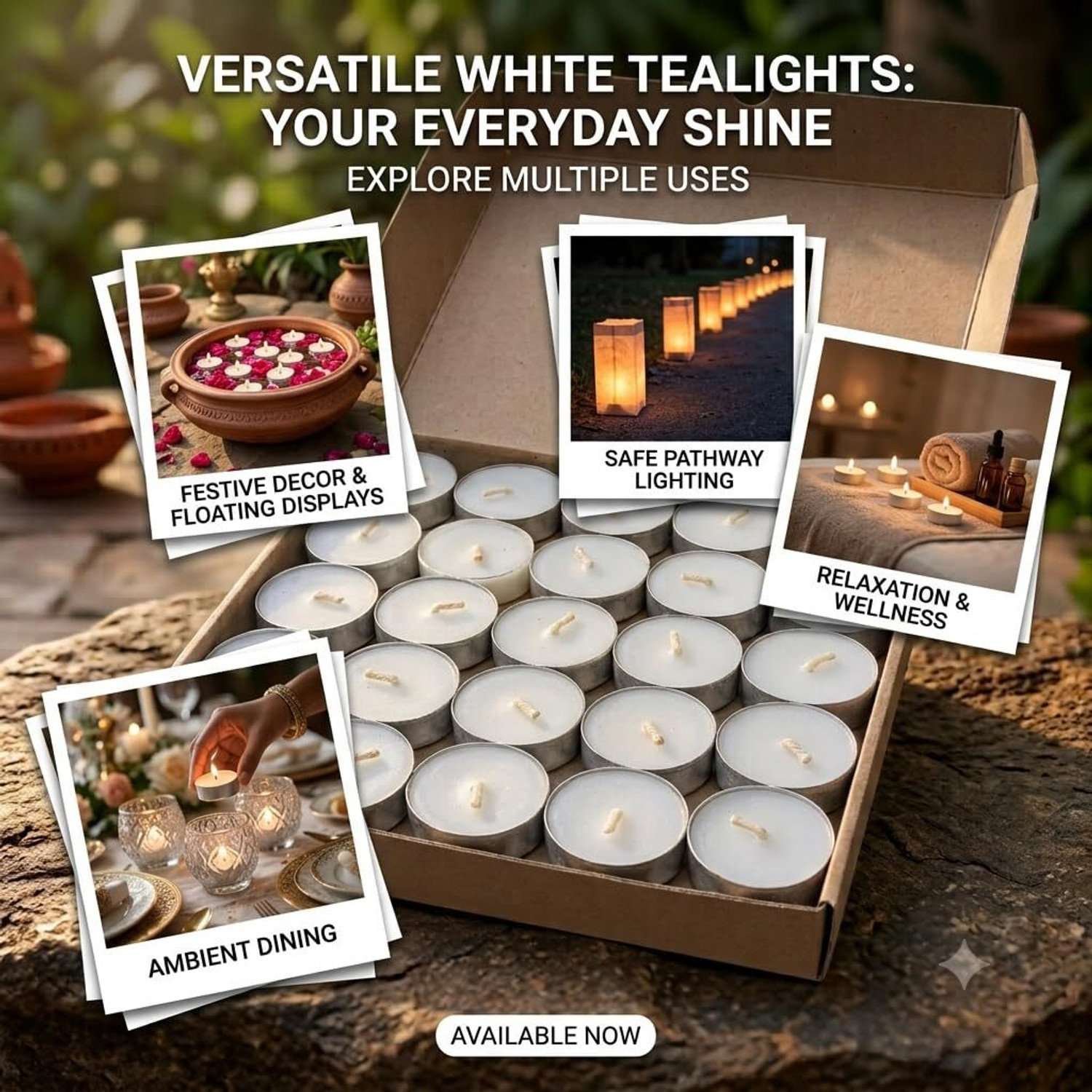 Image of Onlinch Pack of 50 White Tealight Candles | Decorative Candle 1001 Candle (White, Pack of 50)