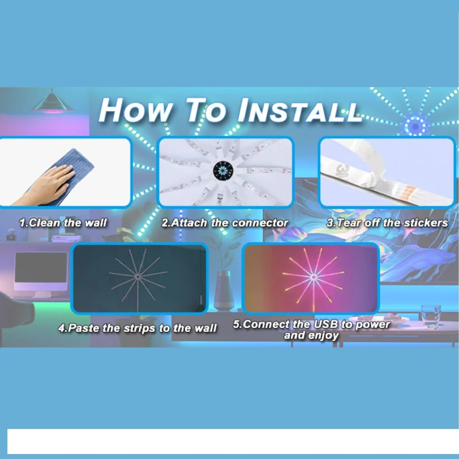 Image of FITUP Firework LED Strip Light RGB Launch Effect Music /Mic Sync Color Changing Candle