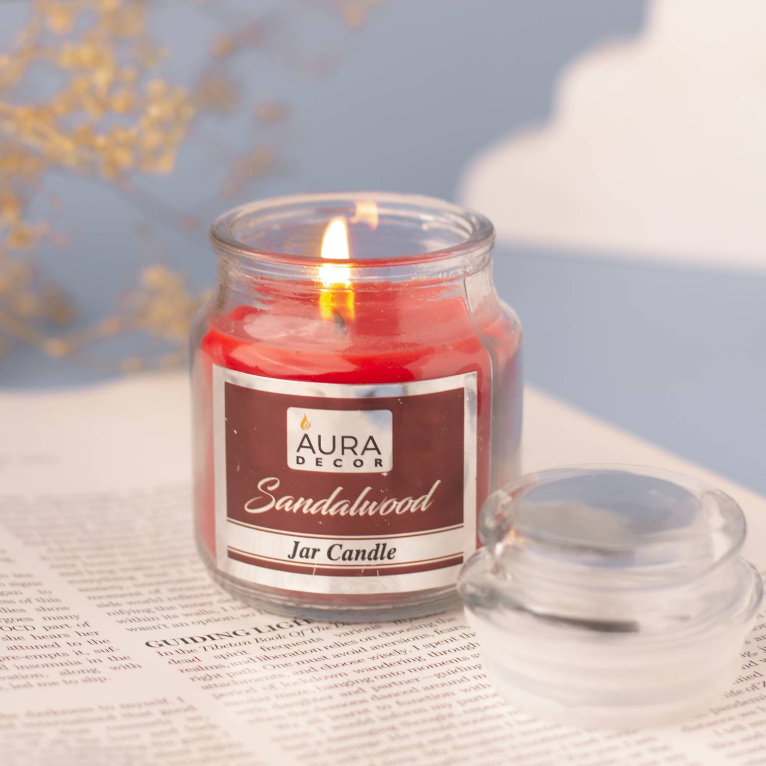 AuraDecor Scented Lid Jar Candle Sandalwood Fragrance Candle