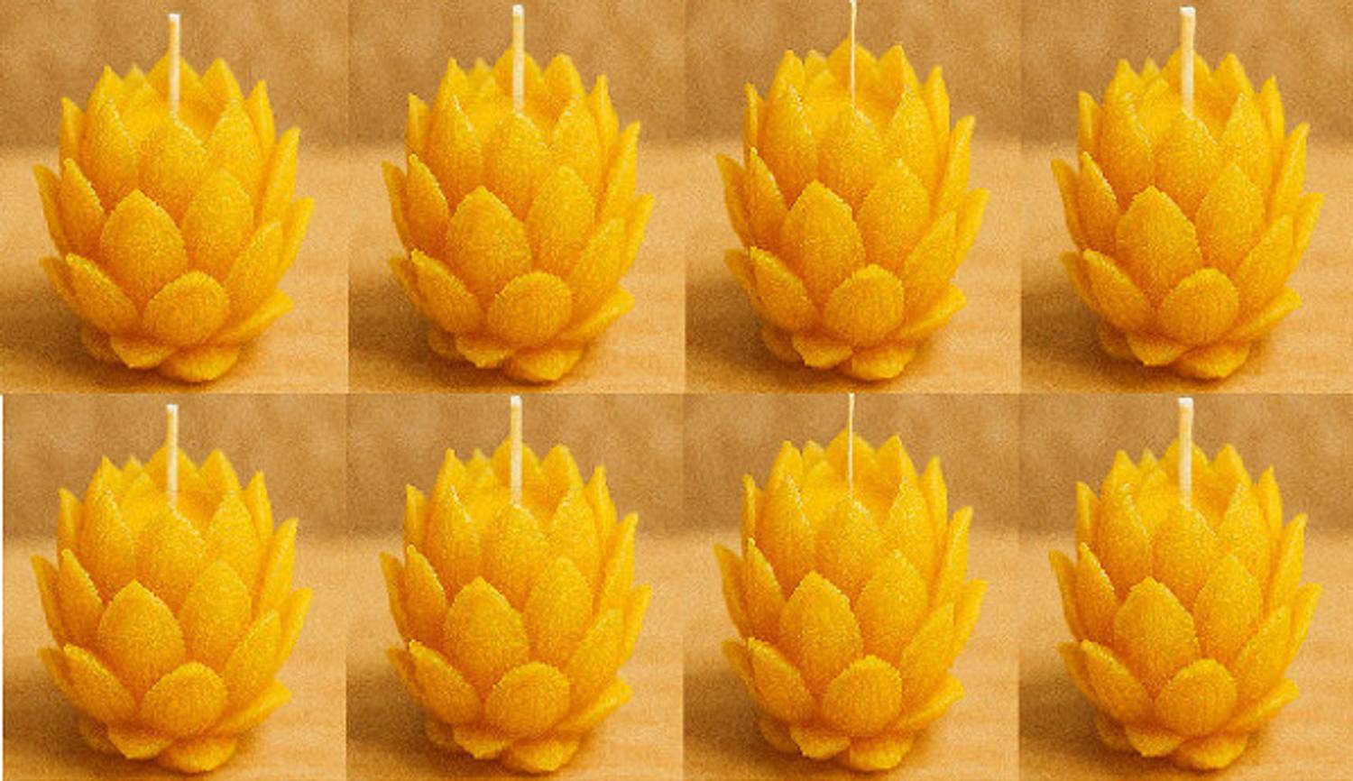 AKB Set of 8 Yellow Lotus Flower Candles | Floral Decor Meditation Events Gifts Candle