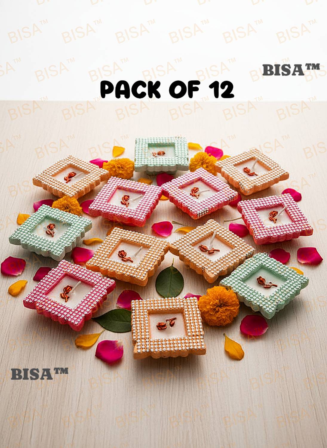 bisa Handmade Mitti Diya Set (Pack of 12) MultiColour for Diwali Decoration & Pooja Candle