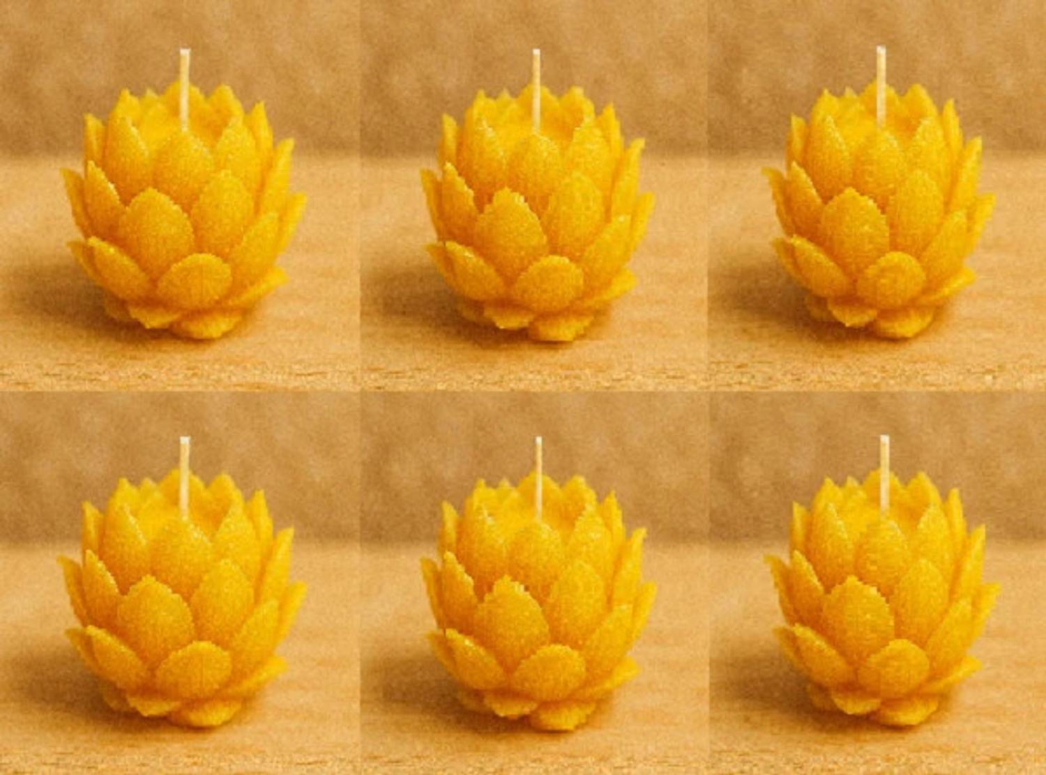 AKB Set of 6 Yellow Lotus Flower Candles | Floral Decor Meditation Events Gifts Candle