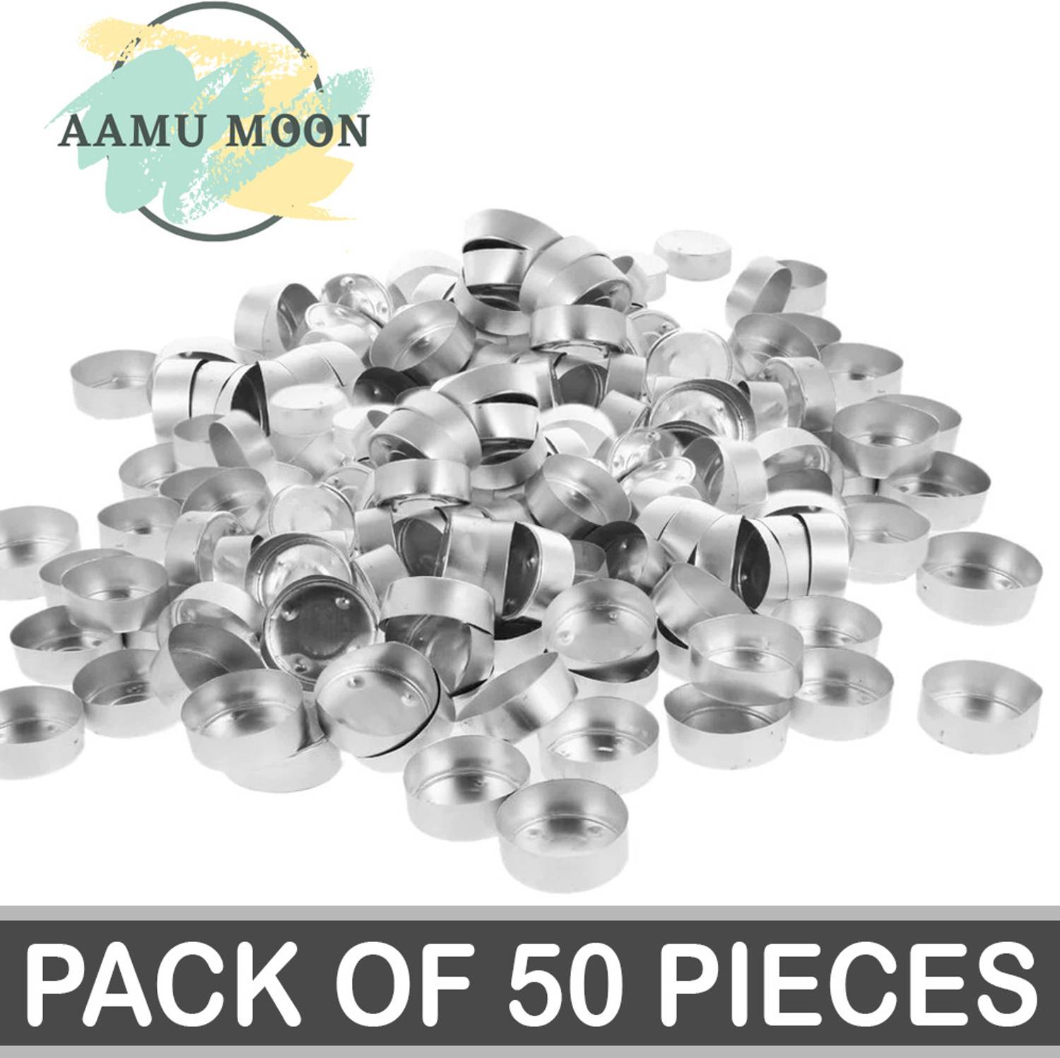 AAMU MOON Aluminium Tealight Cups, 37 x 11 MM Tealight Containers For DIY Candle Making Aluminium 50 - Cup Tealight Holder