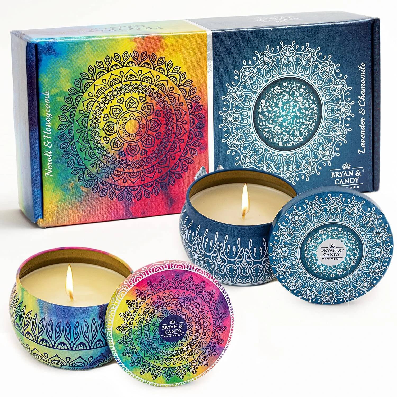 Bryan & Candy Neroli & Honeycomb | Lavender & Chamomile, Soy Wax Eco-Friendly Printed Tin Candle