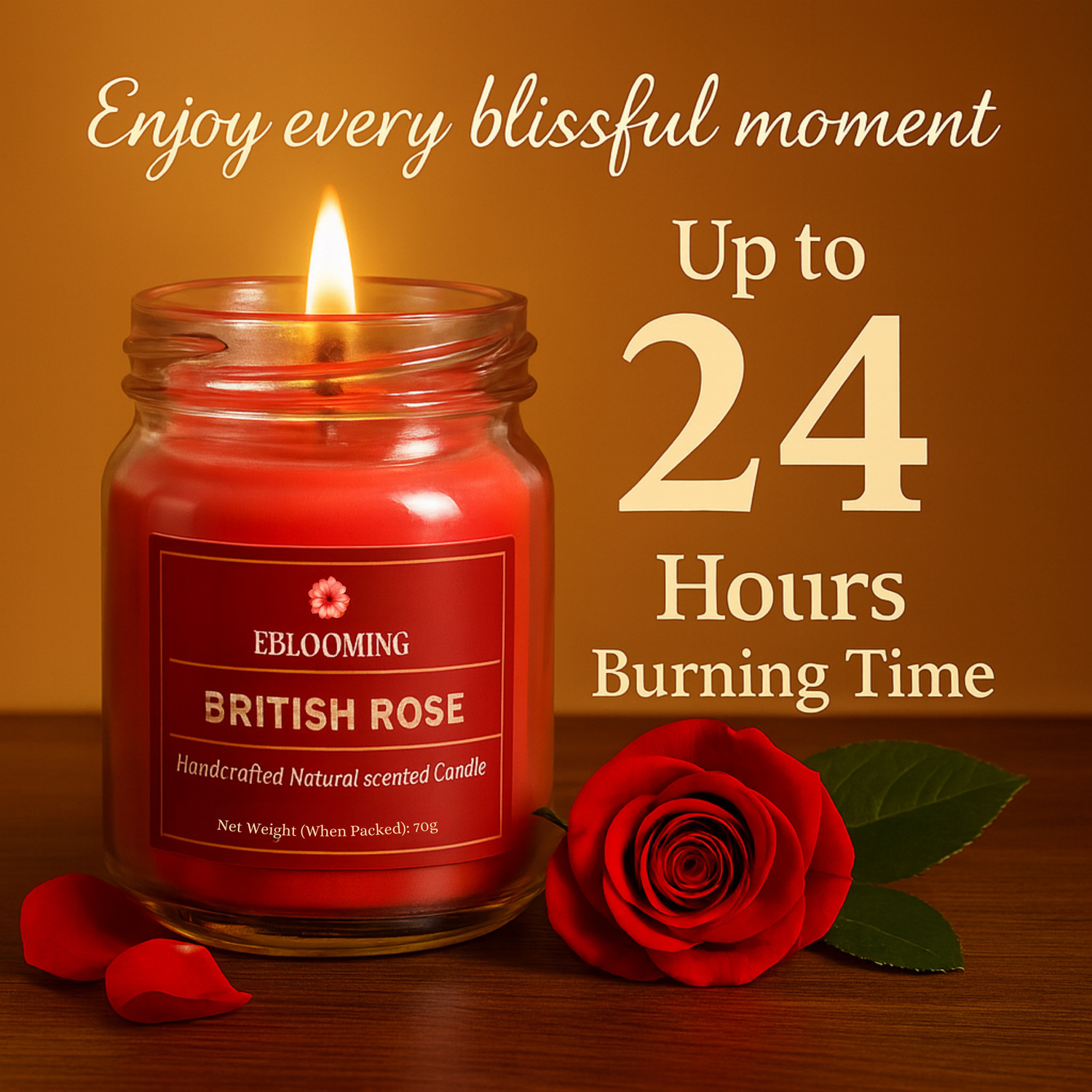 Image of EBLOOMING Scented Candles Set for home in Glass Jars I Rose, Vanilla, Sandalwood & Jasmine Candle