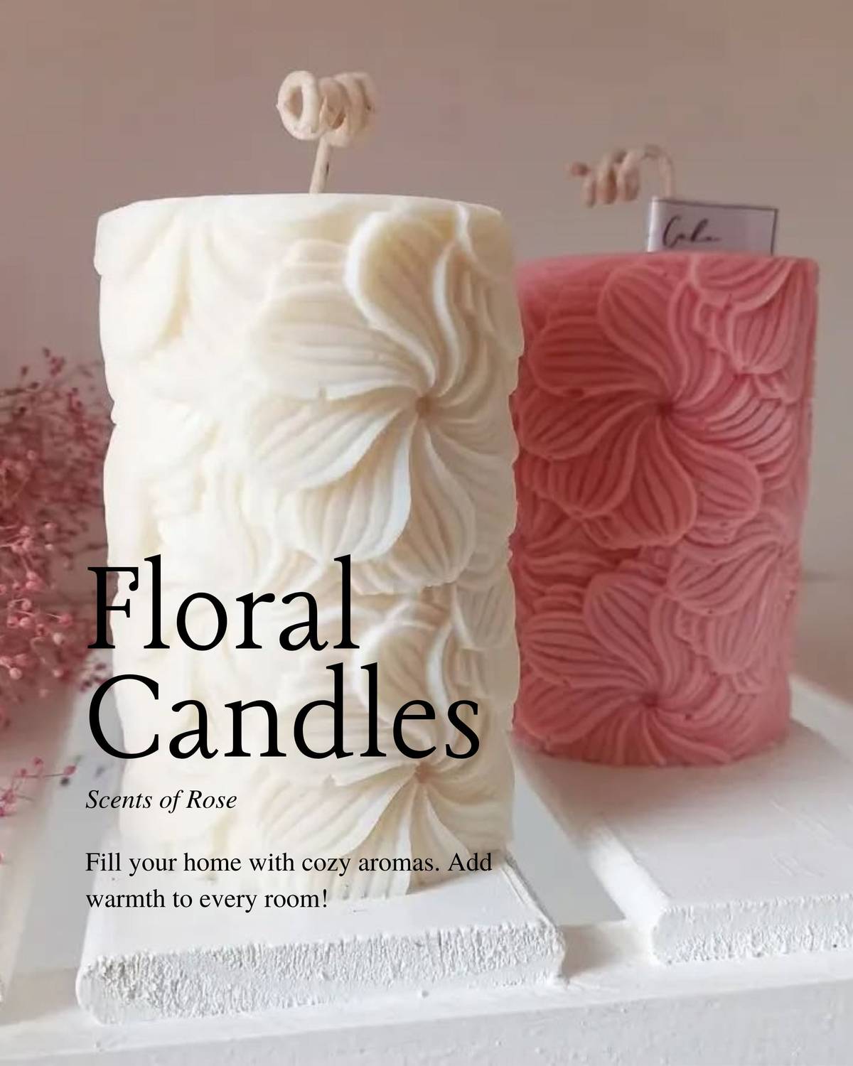 Bohobucket Floral Embossed White Soy Wax Scented Candles | Biodegradable Candle