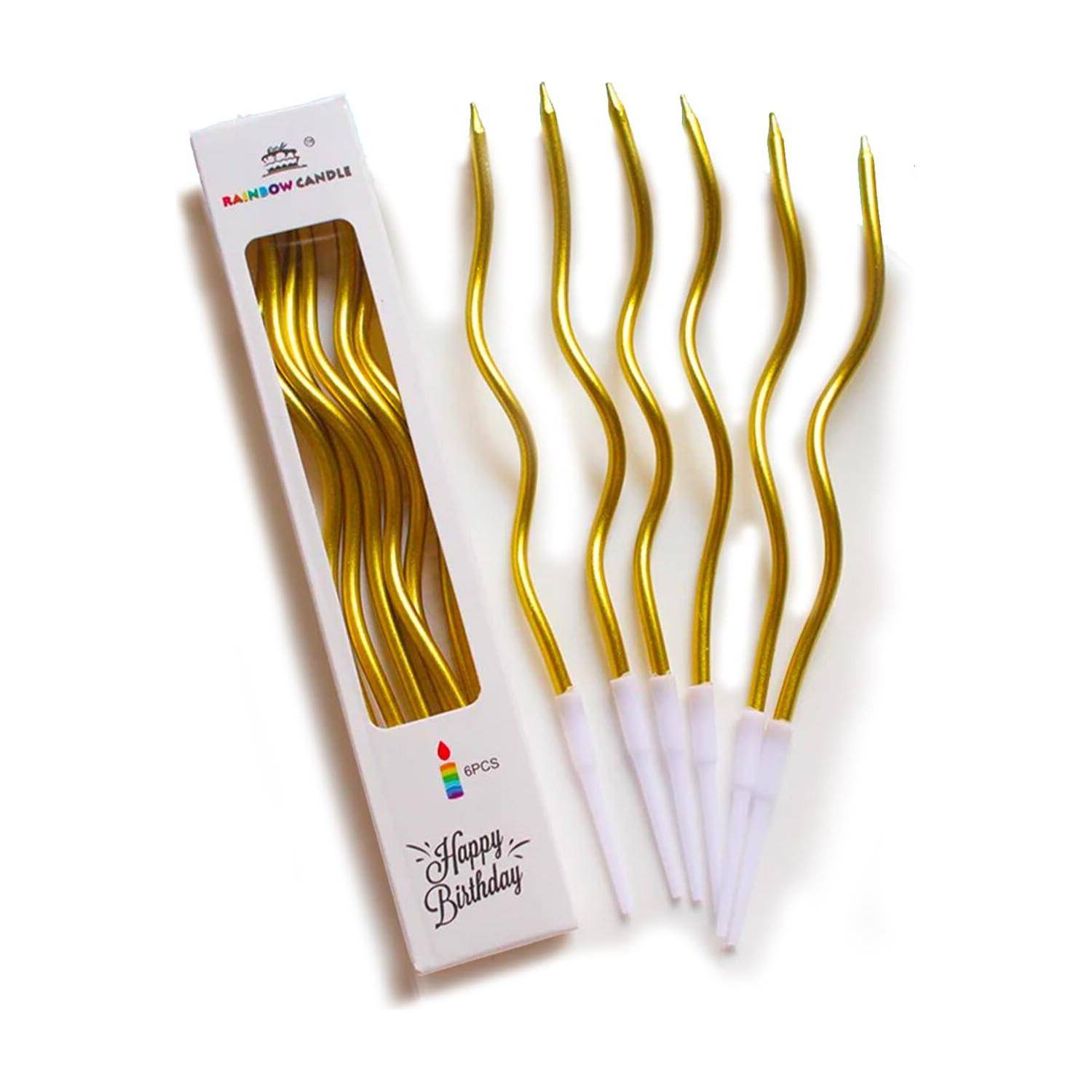 Celebration Party Hub Spiral Golden Birthday Candles - 6 Pcs, Twisty Candle for Cake Candle