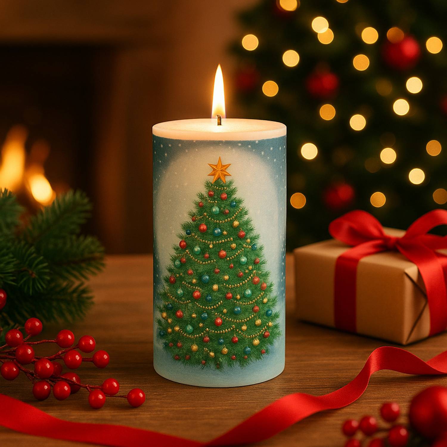 AuraDecor Unscented Merry Christmas Tree (Size:-3*6 Inch) Candle
