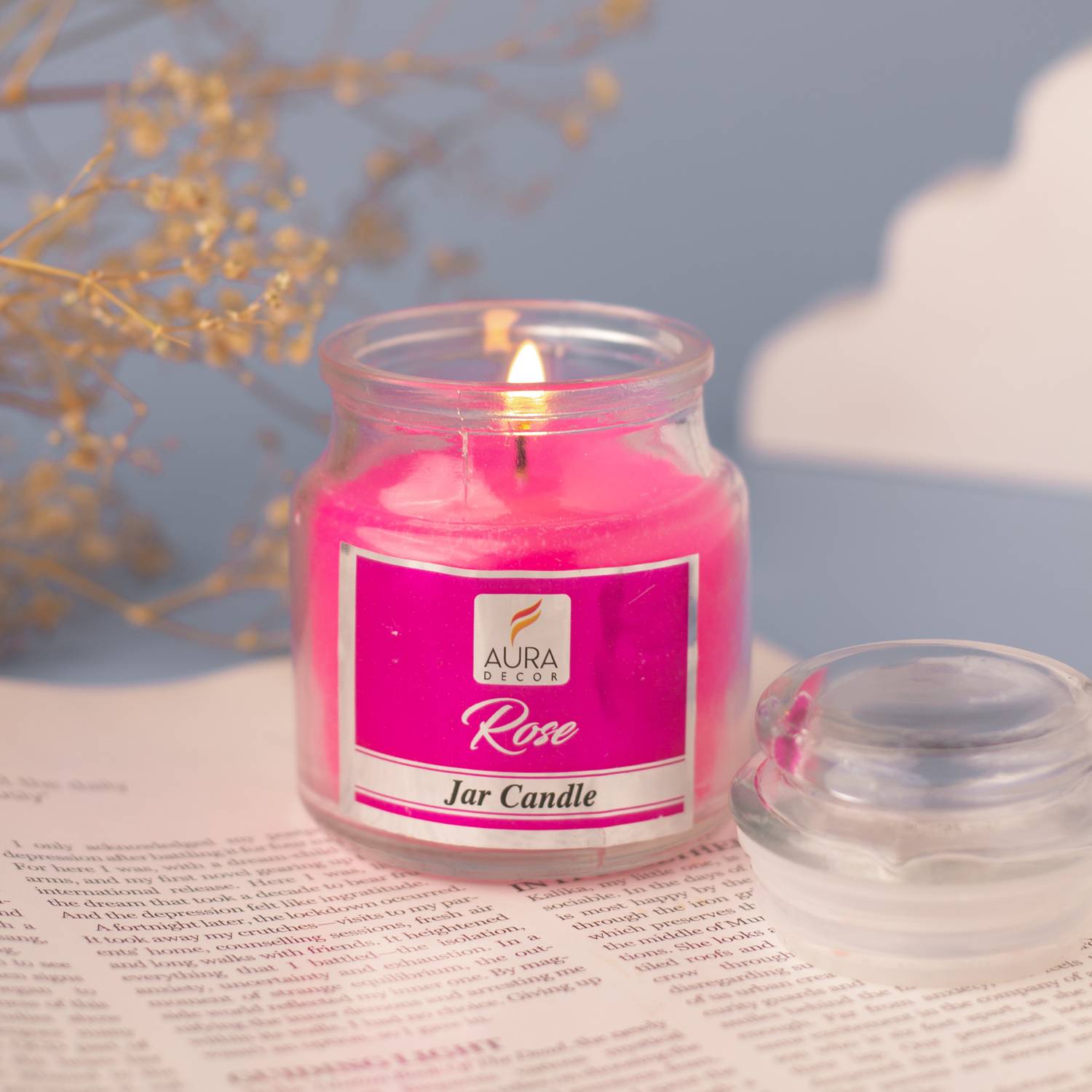 AuraDecor Scented Lid Jar Candle Rose Fragrance Candle