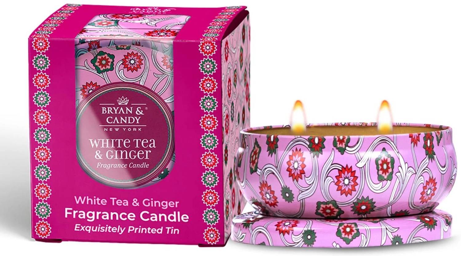 Bryan & Candy White Tea & Ginger, Aromatherapy Candles, 184gm Soy Wax Eco Friendly Printed Tin Candle