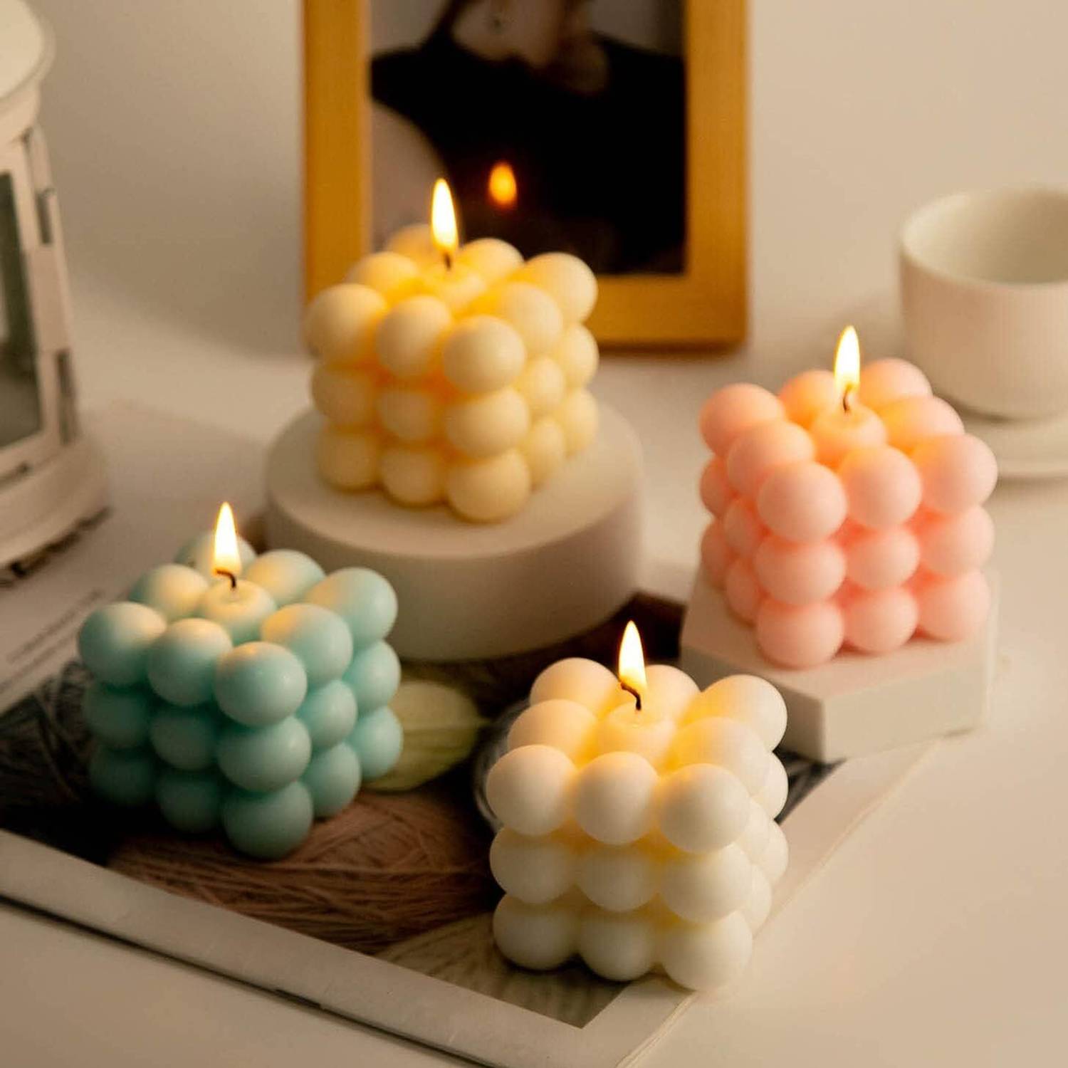 Aile Craft Rose, Lavender, Lemongrass & Jasmine Scented Bubble Candle, Soy Wax Cube Candles Candle