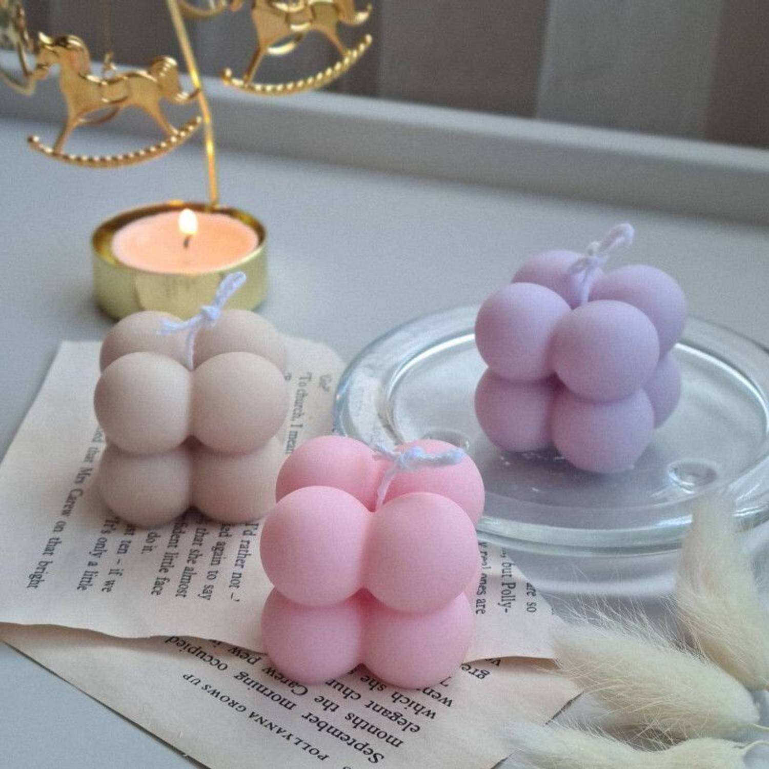 ATCOLLECTIONS Bubble Cube Decorative Scented Candle Set Candle