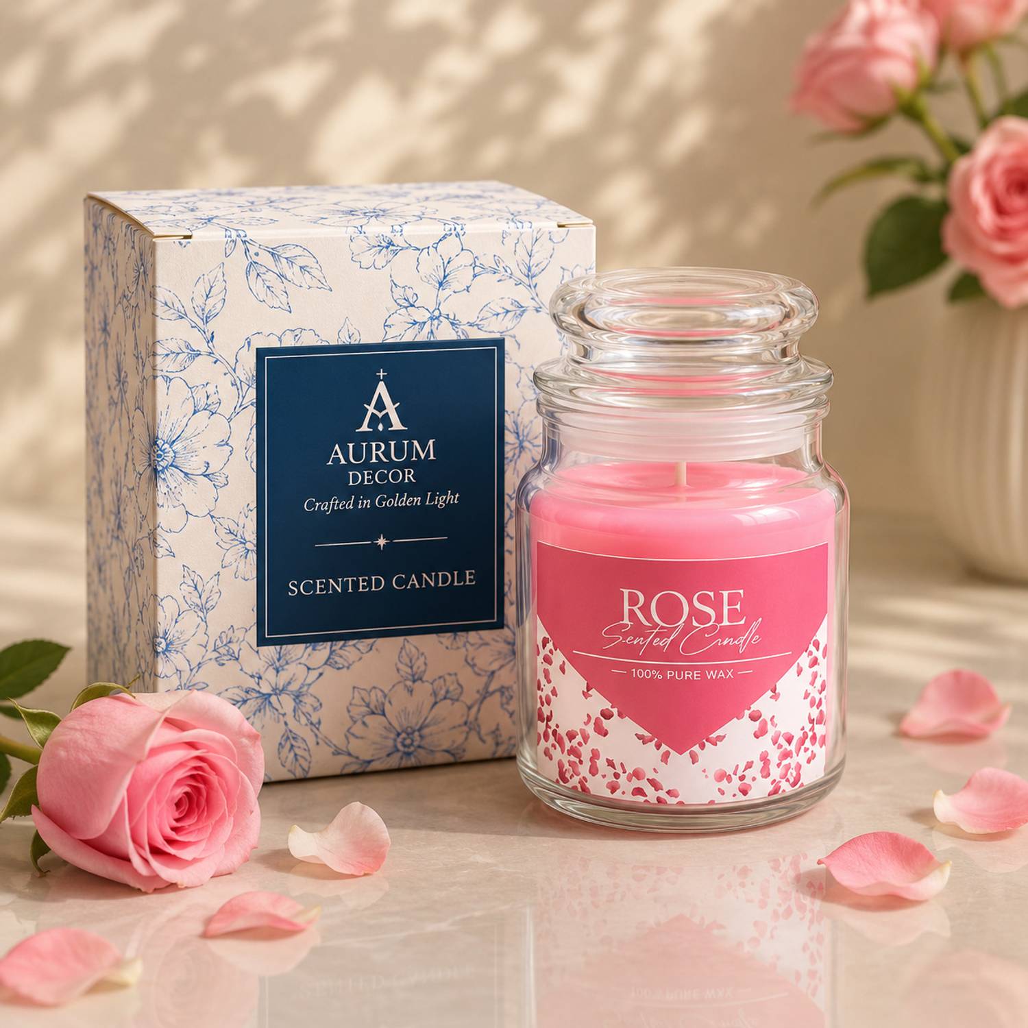 AURUM DECOR Rose Scented Cookie Jar Candle 90H Burn | Aromatherapy Hand Poured Candle Candle