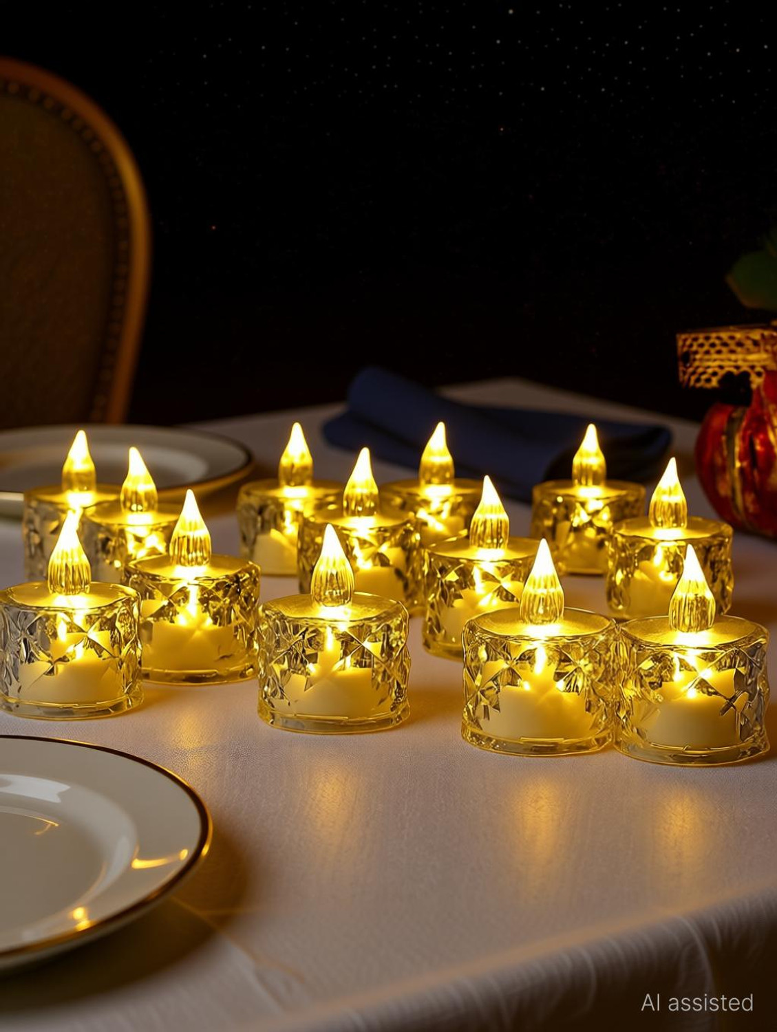 Image of Drisona' Flameless & Smokeless Transparent Acrylic Diamond Cut Design Led Tea Light Candle