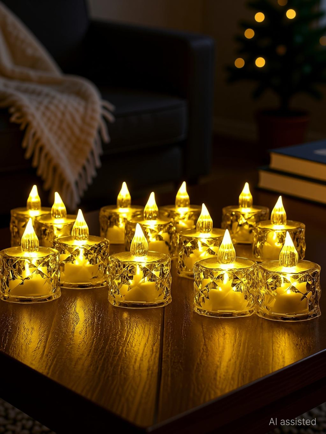 Image of Drisona' Flameless & Smokeless Transparent Acrylic Diamond Cut Design Led Tea Light Candle