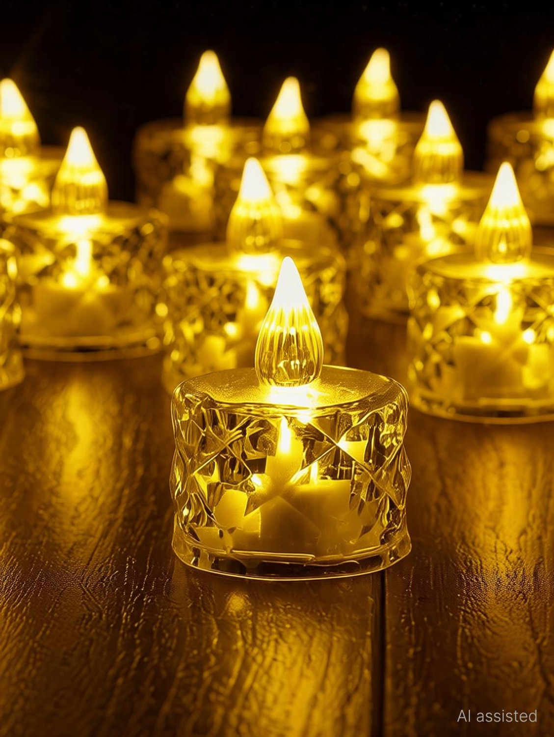 Image of Drisona' Flameless & Smokeless Transparent Acrylic Diamond Cut Design Led Tea Light Candle