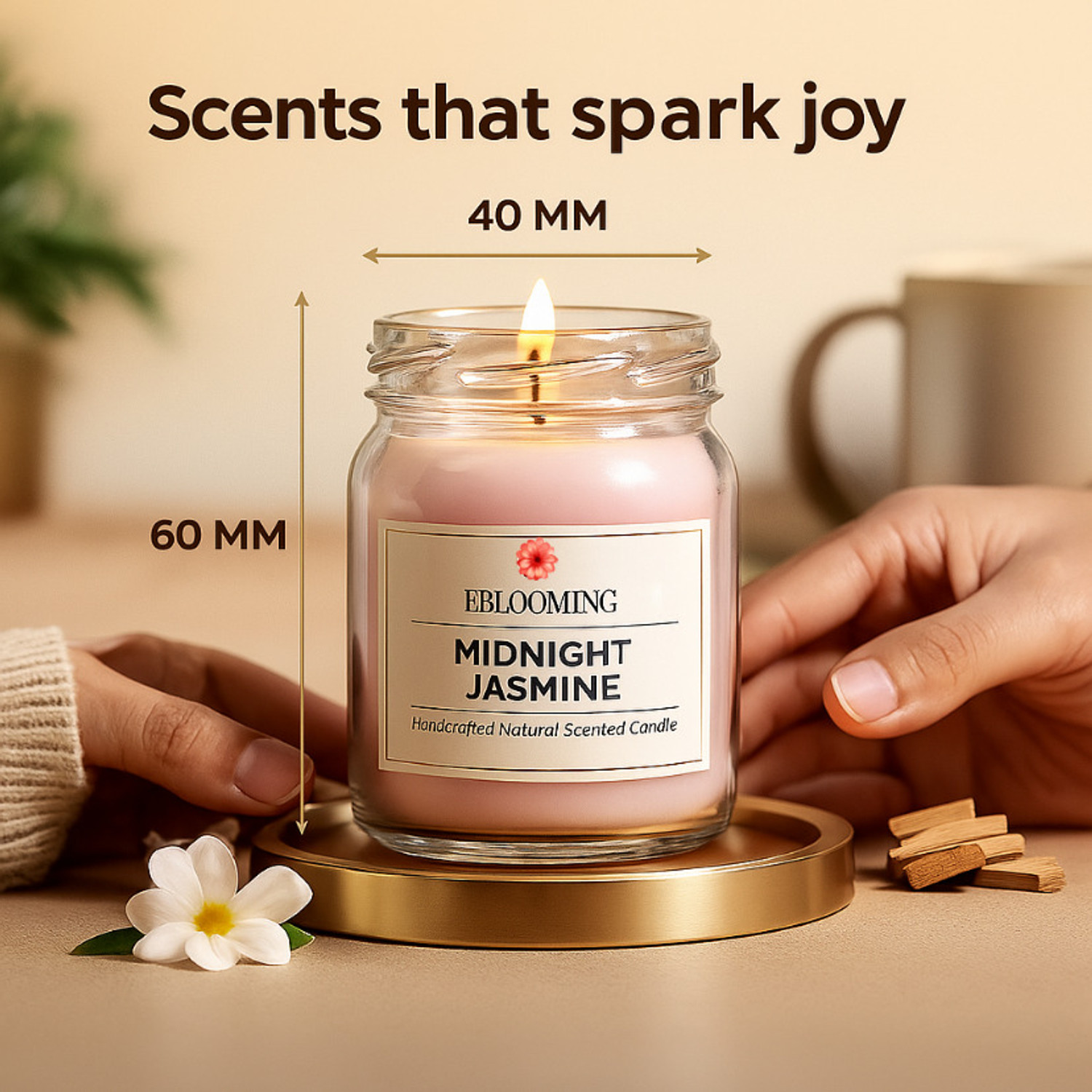 Image of EBLOOMING Scented Candles Set for home in Glass Jars I Rose, Vanilla, Sandalwood & Jasmine Candle