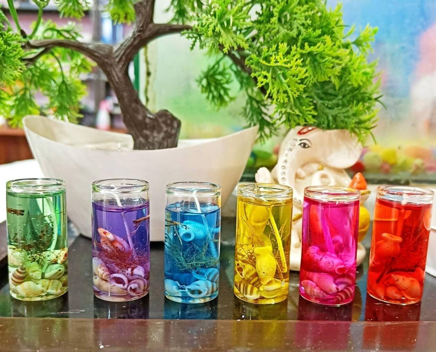 CARDIORAMA Smokeless Decorated with GEL Glass Jelly Candles & for Party,Diwali,Weddings Candle