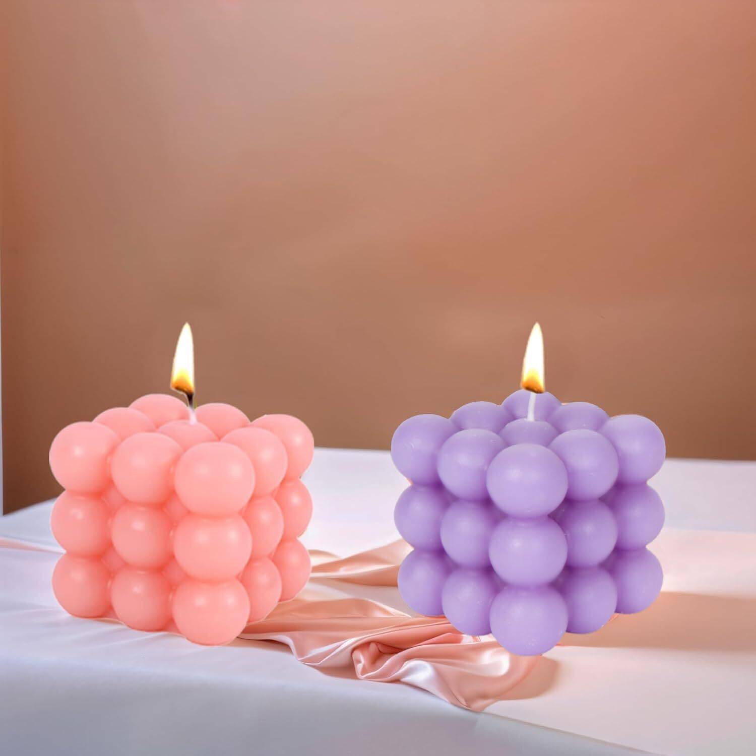 Aile Craft Rose & Lavender Scented Bubble Candles, Soy Wax Aromatherapy Cube Shaped Candles Candle