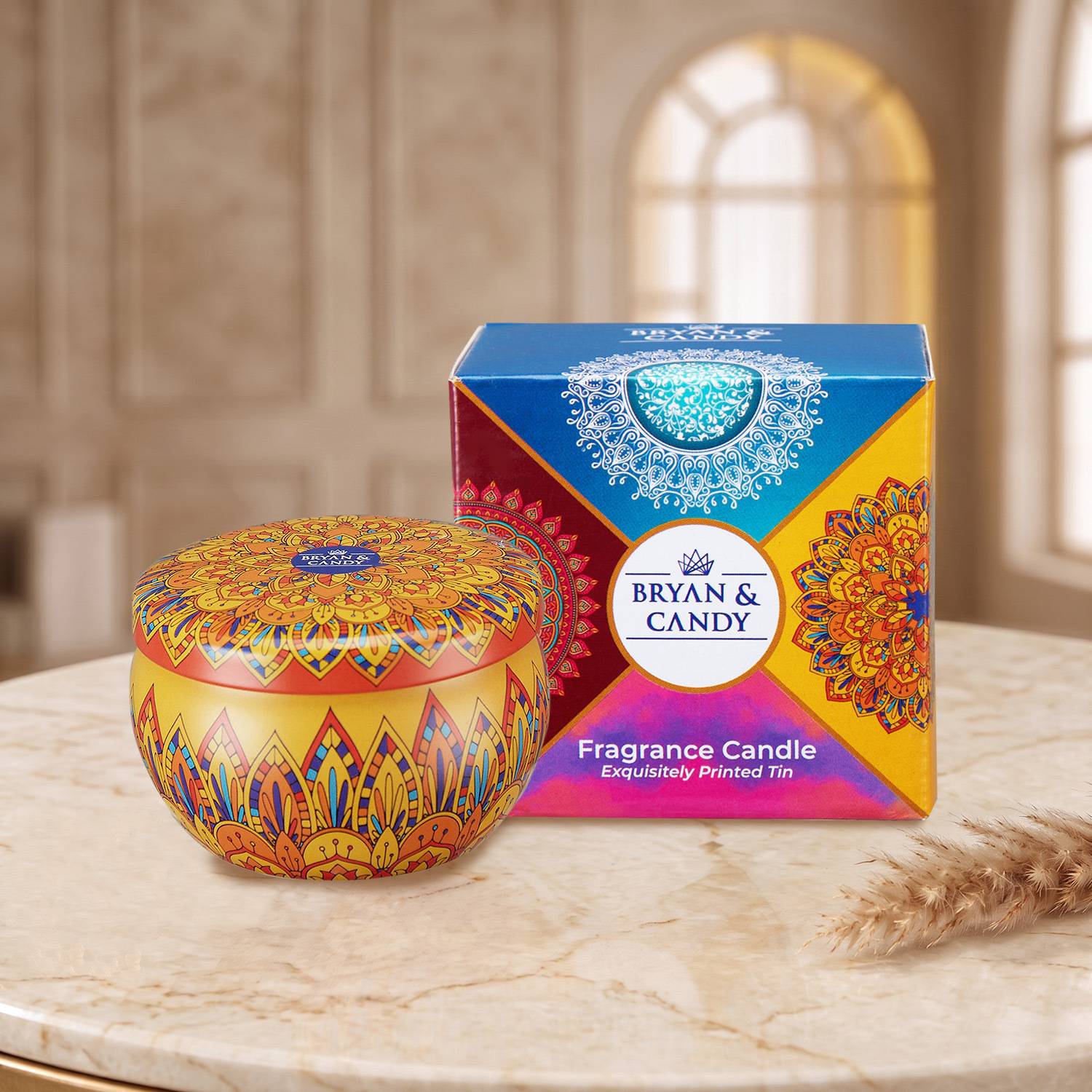 Bryan & Candy Scented Vintage Sandalwood Aromatherapy Candle, Soy Wax Eco Friendly Printed Tin Candle