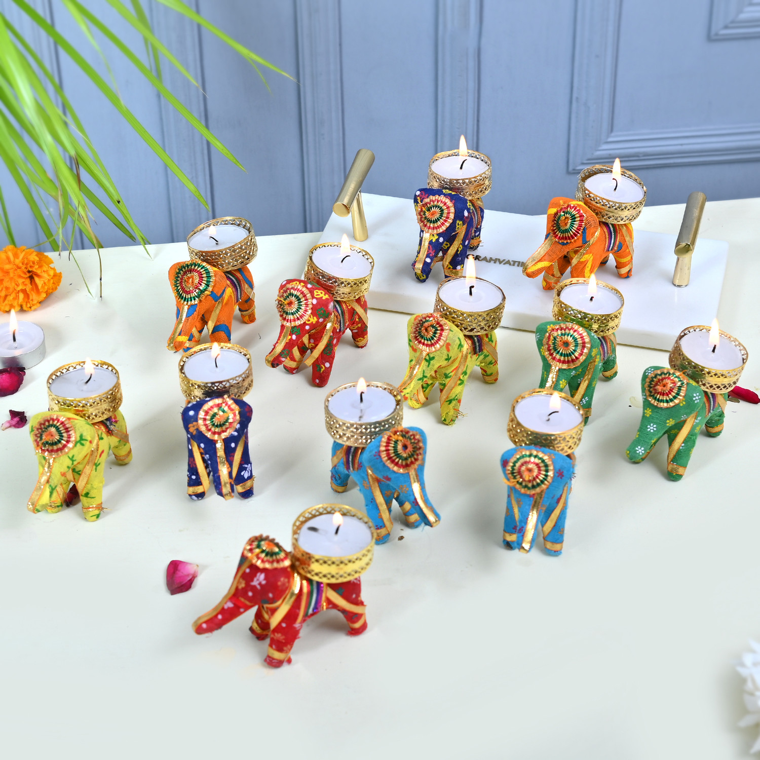 Image of PRIDE STORE Elephant Tealight Candle Holder For Diwali Navratri Decoration Candle