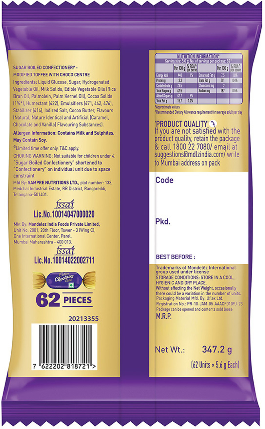 Image of Cadbury Choclairs Gold Chocolate Candy