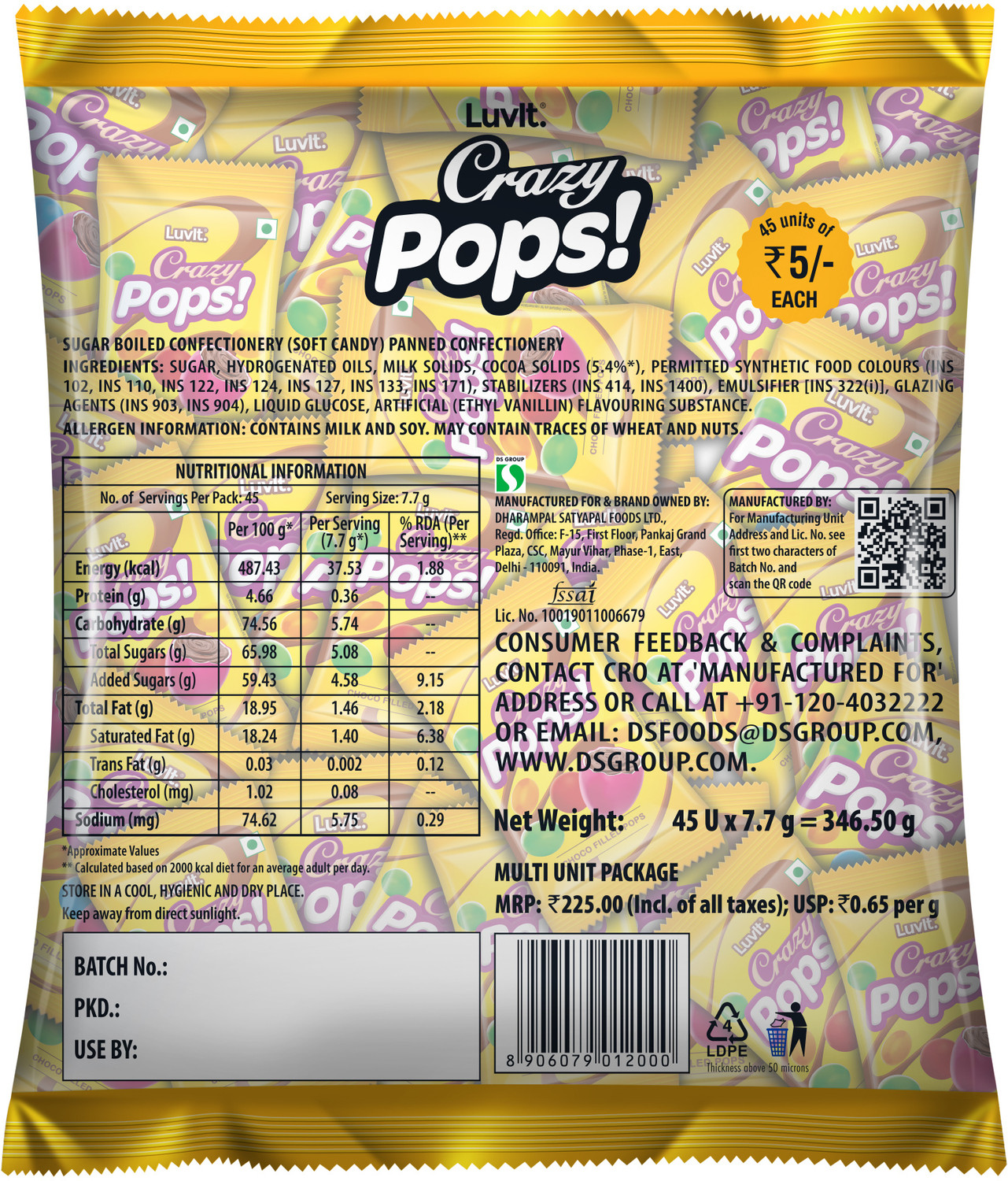 Image of LuvIt CrazyPops | Button Shaped Treats Chocolate Skittles