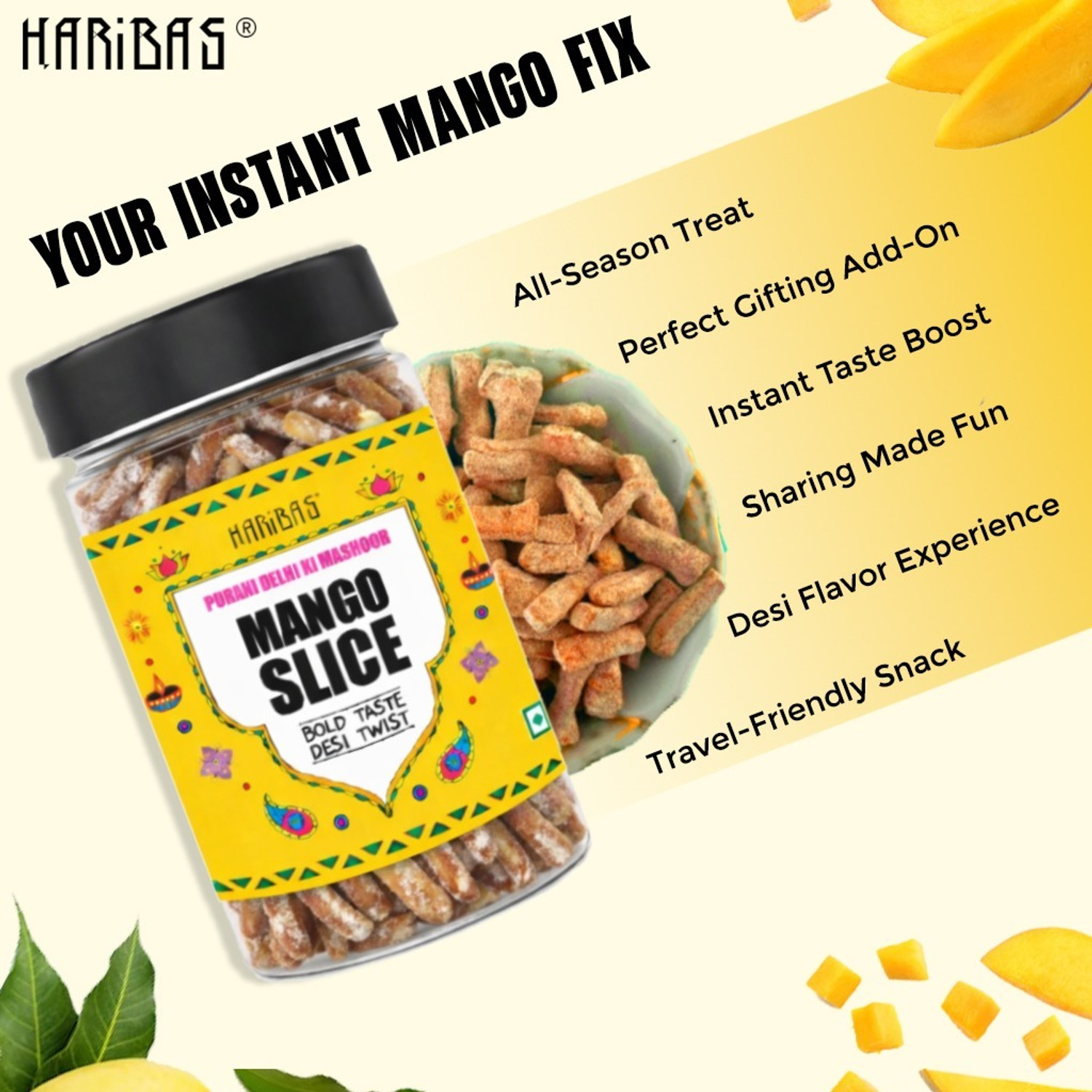 Image of HARIBAS Mango Slice 300g |Sweet & Tangy Aam Slice | Traditional Desi Treat Mango Sour Candy