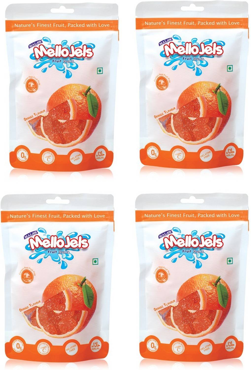 Mala's MelloJels Fruit Gums (150g X4) (600g) Orange Jelly Candy