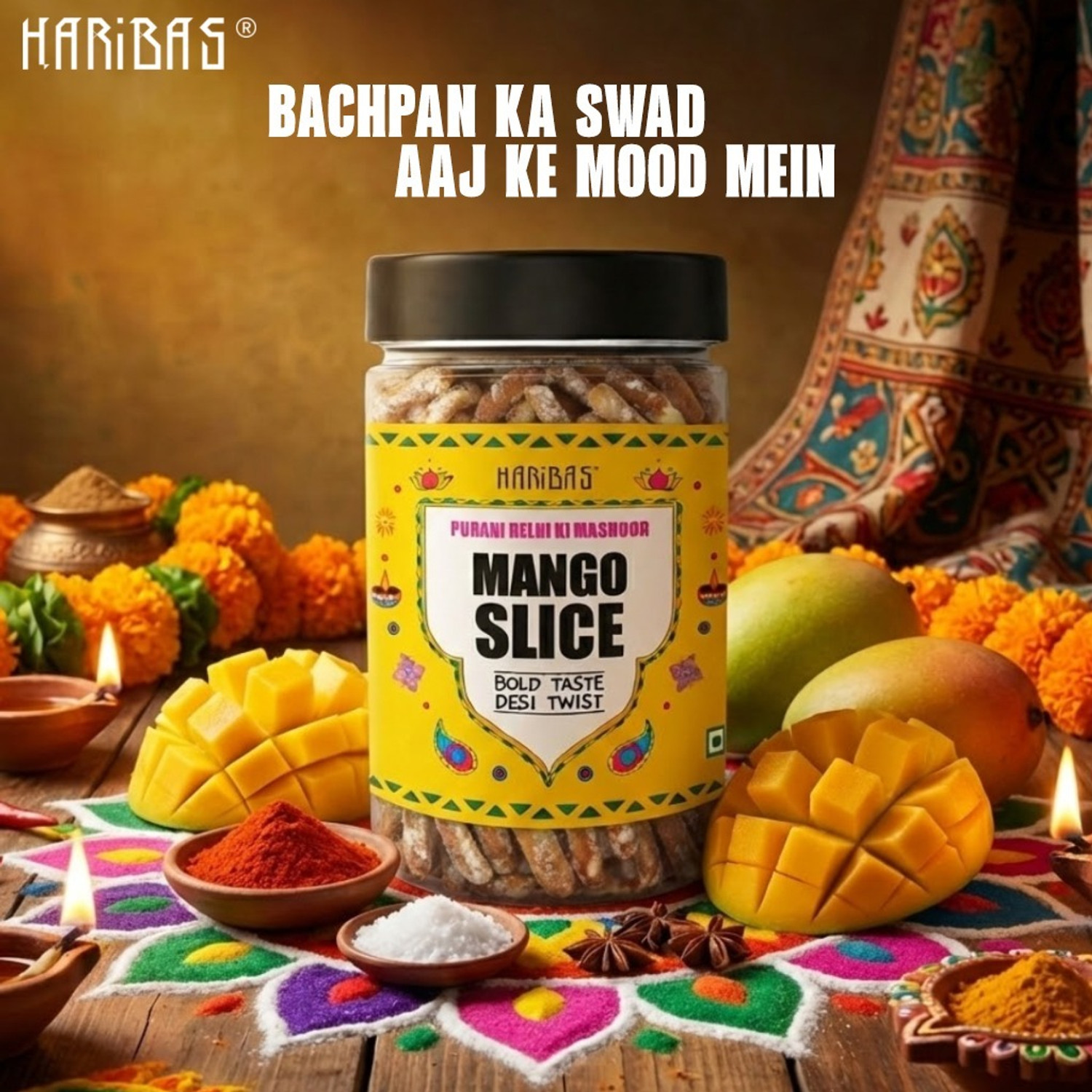 Image of HARIBAS Mango Slice 300g |Sweet & Tangy Aam Slice | Traditional Desi Treat Mango Sour Candy