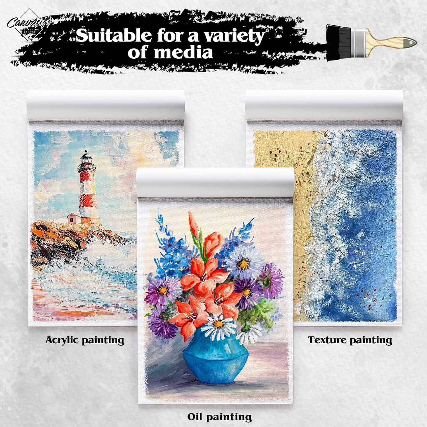 Image of Canvasify 10oz Primed Cotton Canvas Roll (28 inch X5mtr) Oil & Acrylic Paint Drawing Acrylic Acid Free Canvas Roll (Set of 1)