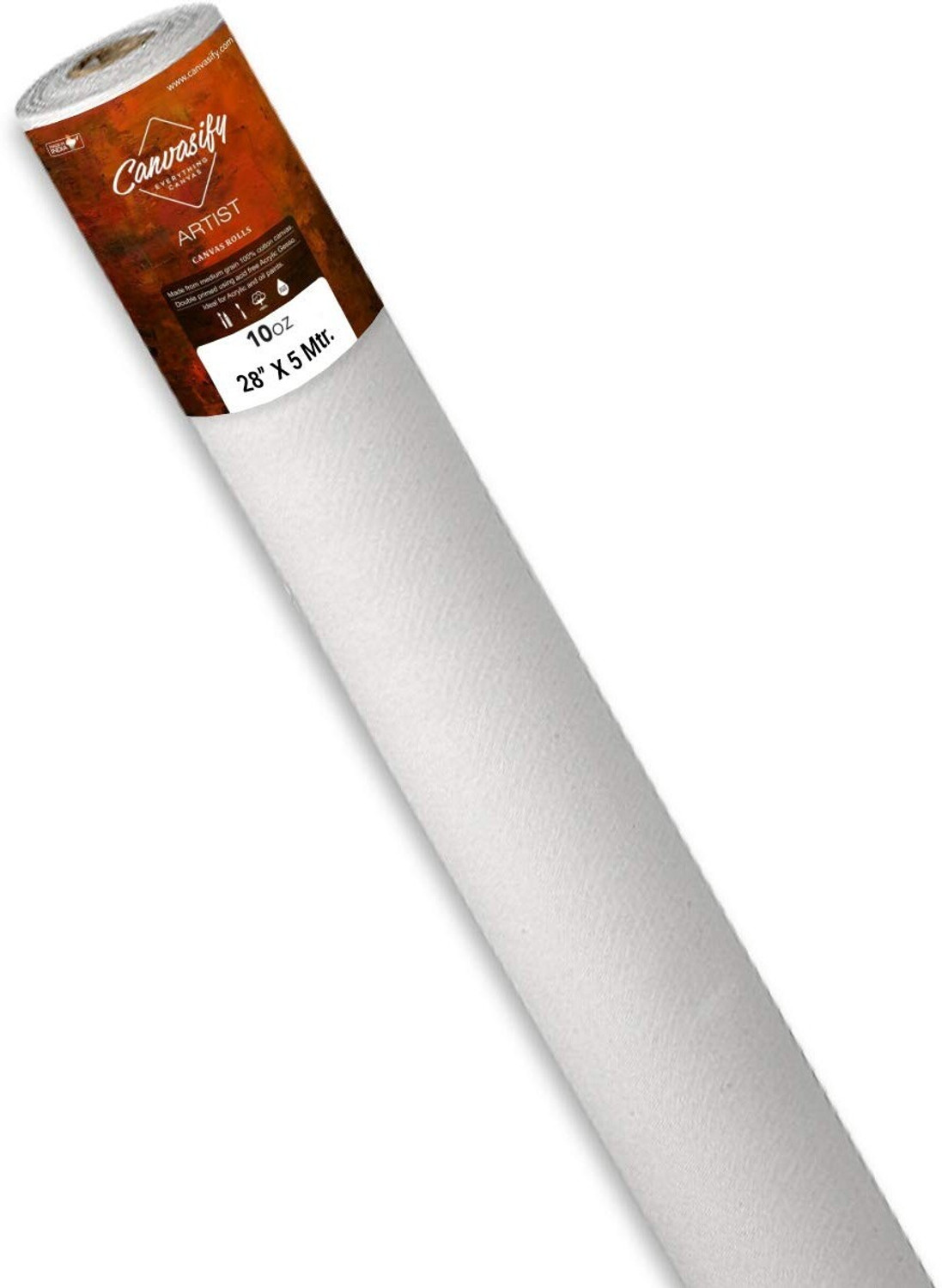 Image of Canvasify 10oz Primed Cotton Canvas Roll (28 inch X5mtr) Oil & Acrylic Paint Drawing Acrylic Acid Free Canvas Roll (Set of 1)