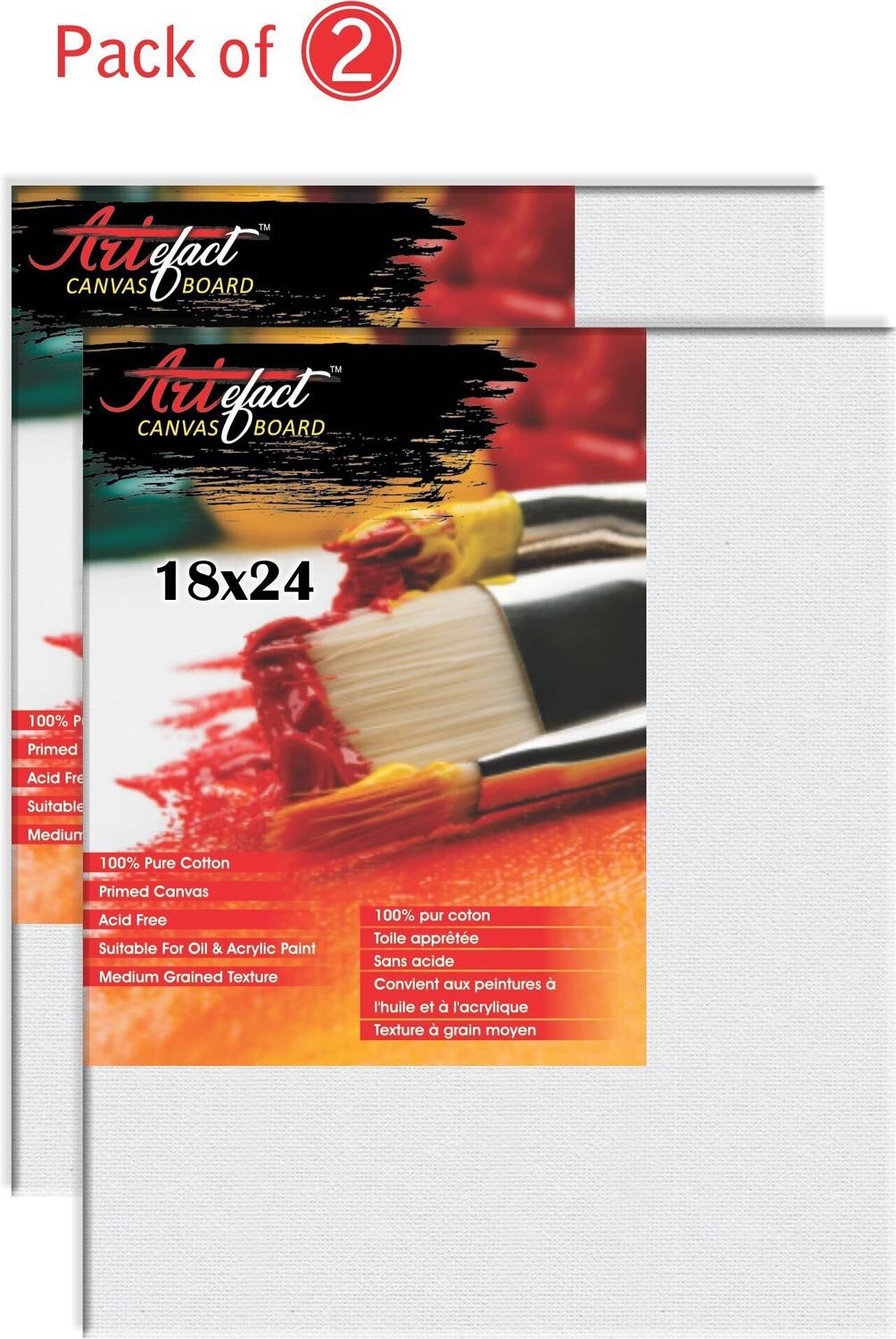 Artifact 18" X 24" Cotton Medium Grain Primed Canvas Board (Set of 2)