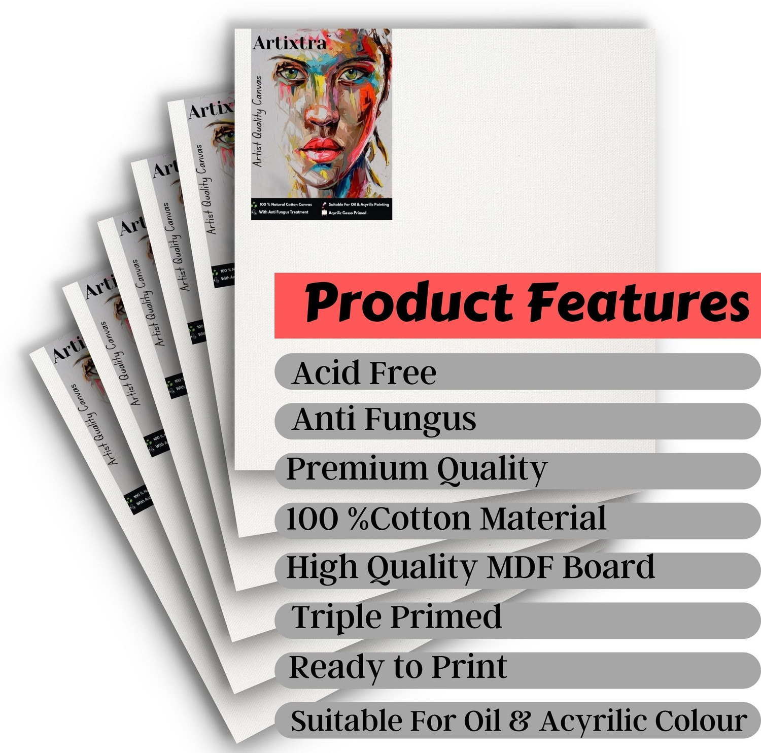 Image of Artixtra 6X8-3 | 5X7-3 Cotton Medium Grain Board Canvas (Set of 6)