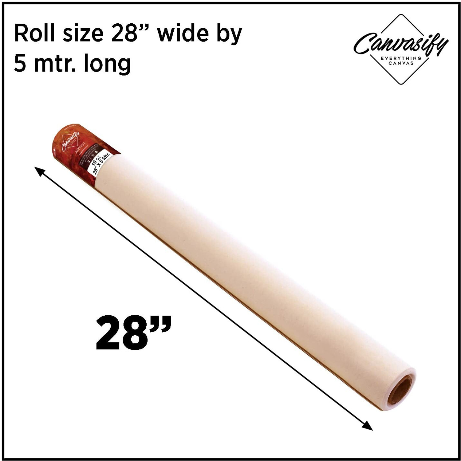 Image of Canvasify 10oz Primed Cotton Canvas Roll (28 inch X5mtr) Oil & Acrylic Paint Drawing Acrylic Acid Free Canvas Roll (Set of 1)
