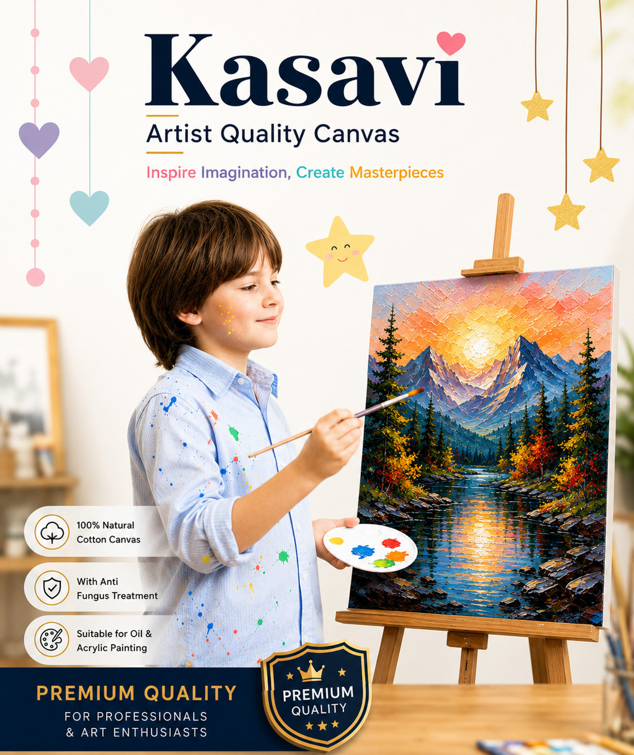 Image of Kasavi 6X6(3) 5X5(3) 4X4(3) CANVAS BOARD Cotton Medium Grain Board Canvas (Set of 9) (White)