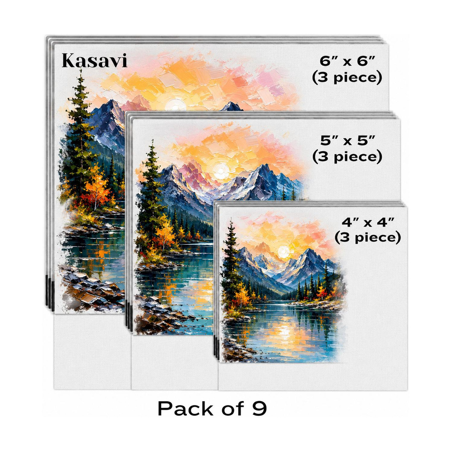 Image of Kasavi 6X6(3) 5X5(3) 4X4(3) CANVAS BOARD Cotton Medium Grain Board Canvas (Set of 9) (White)