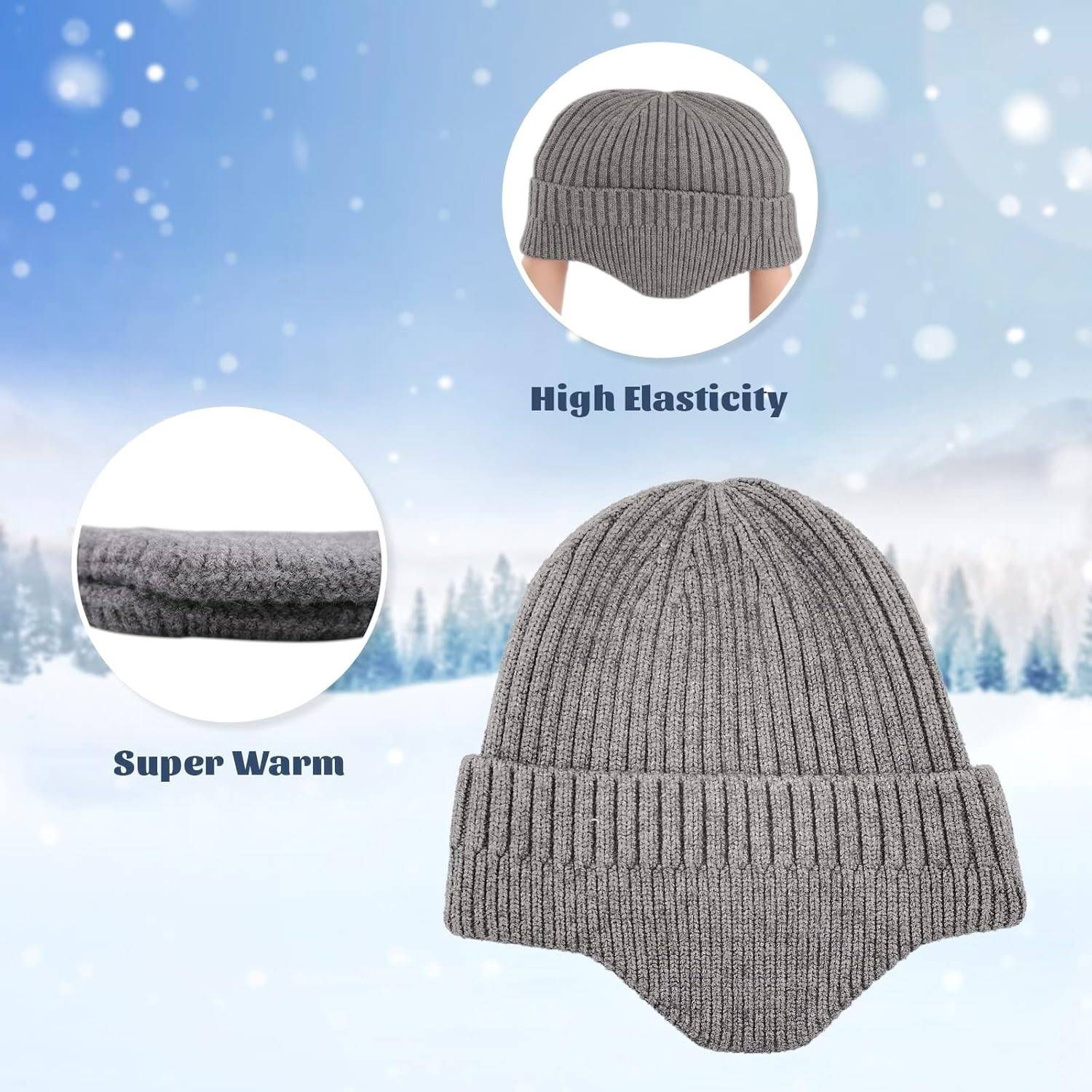 Winity Earflap soft warm Knitted fabric double layers stylish
