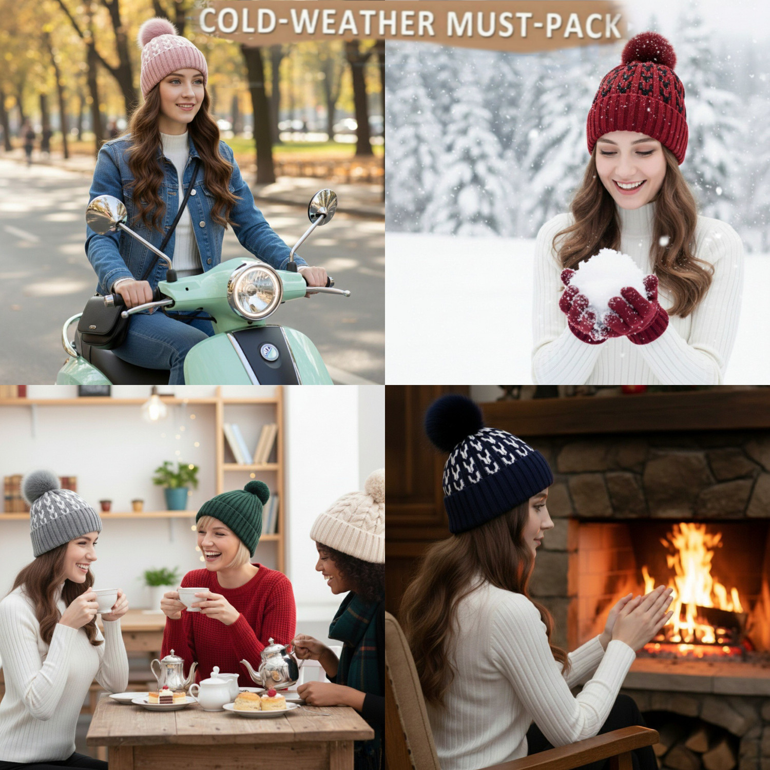 Image of Winity Cute korean style Knit woolen ( soft warm fur inside ) winter caps for women Woven Beanie