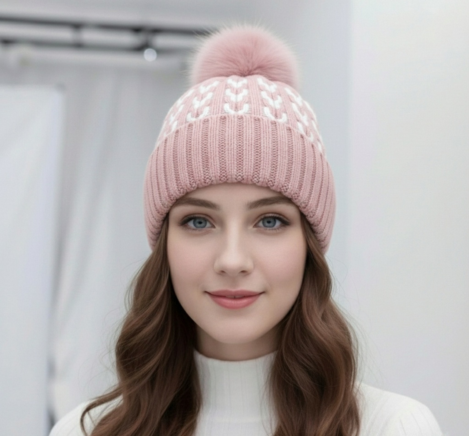 Image of Winity Cute korean style Knit woolen ( soft warm fur inside ) winter caps for women Woven Beanie