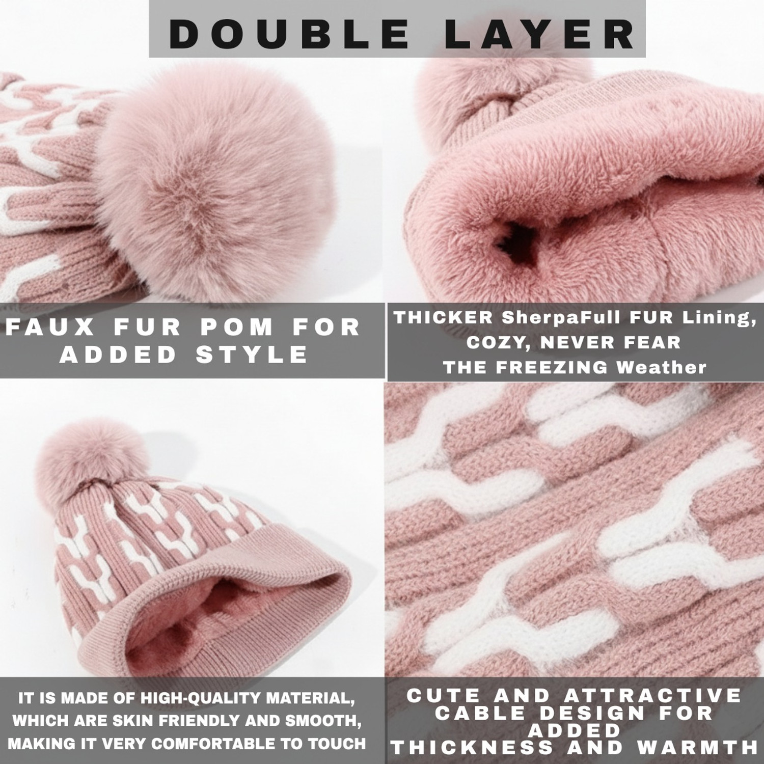 Image of Winity Cute korean style Knit woolen ( soft warm fur inside ) winter caps for women Woven Beanie