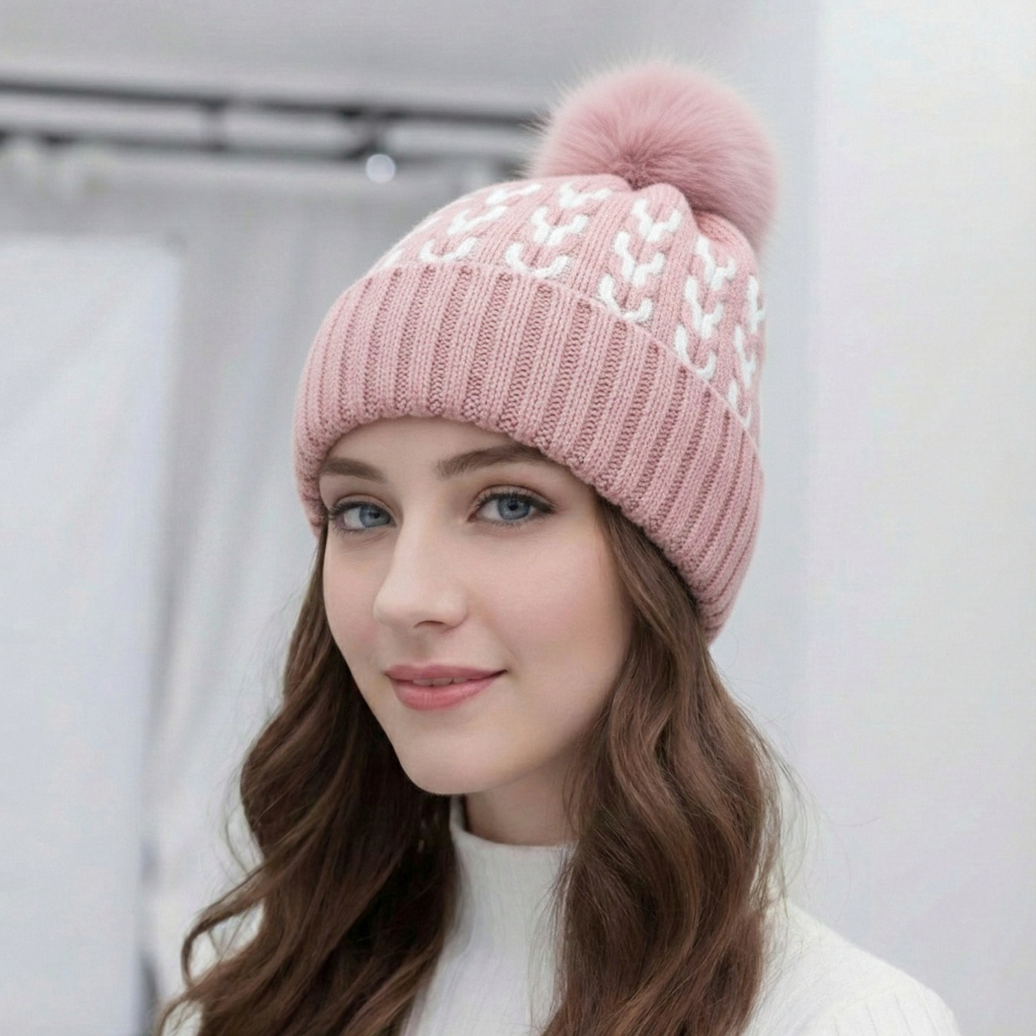 Image of Winity Cute korean style Knit woolen ( soft warm fur inside ) winter caps for women Woven Beanie
