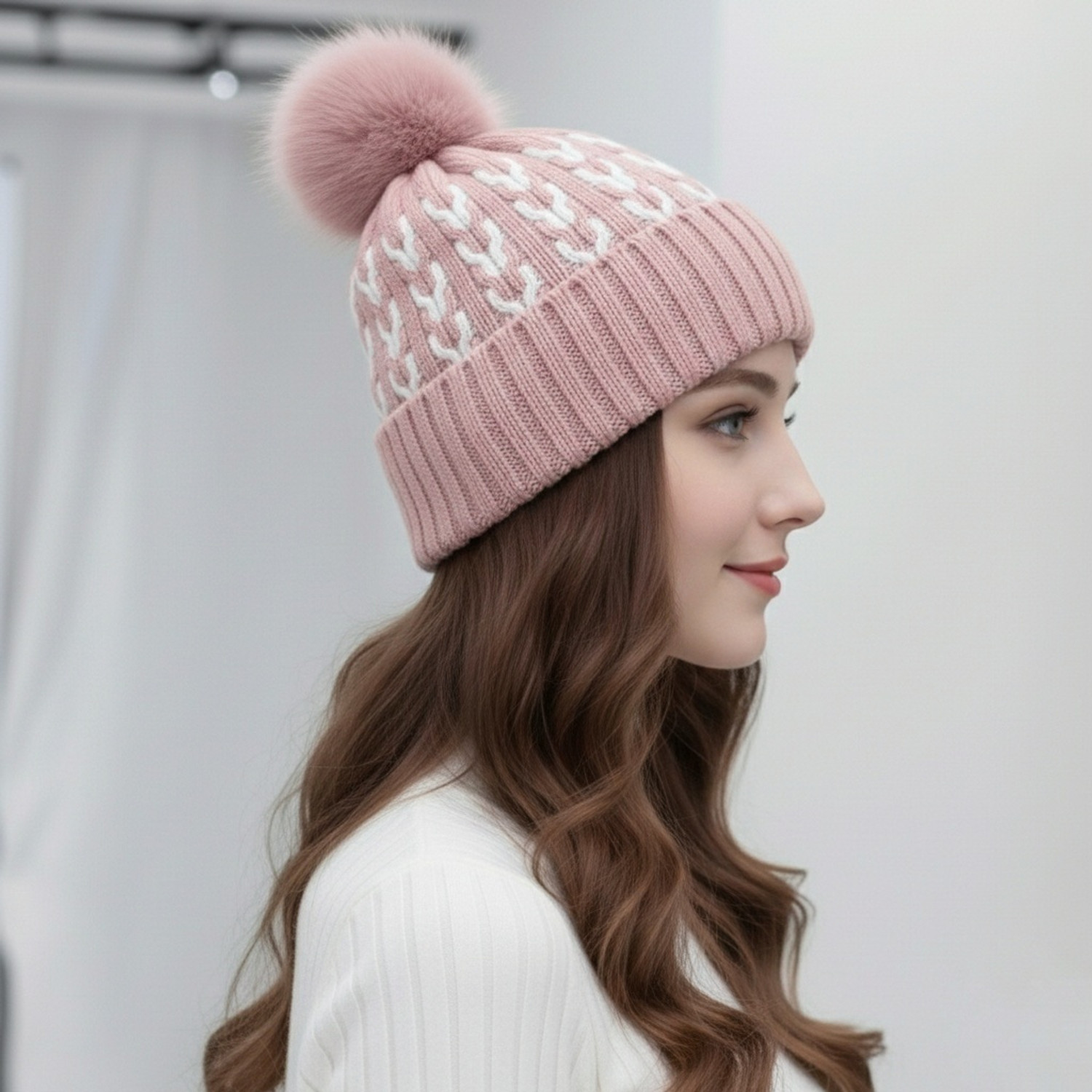 Image of Winity Cute korean style Knit woolen ( soft warm fur inside ) winter caps for women Woven Beanie