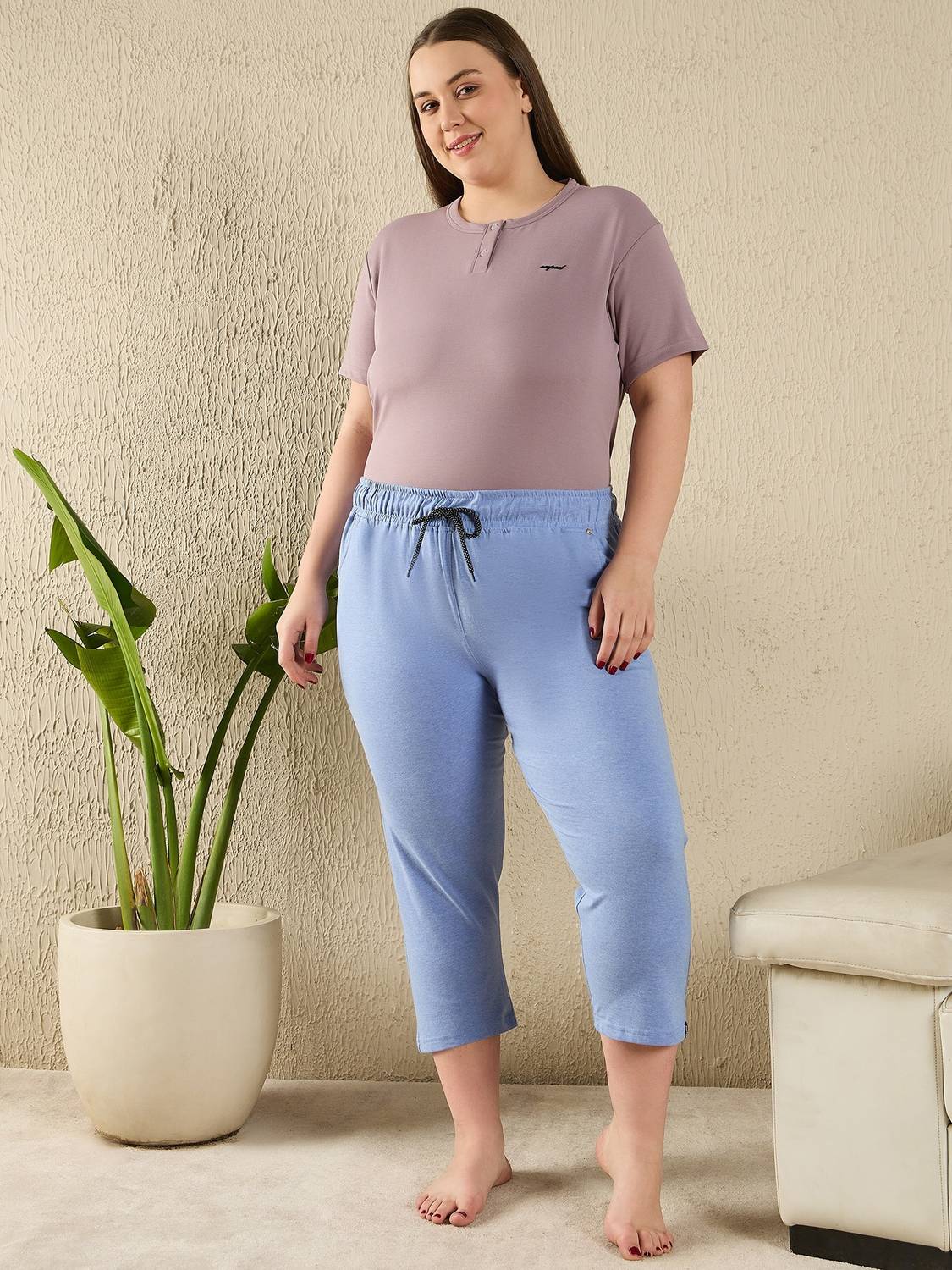 CUPID Plus Size Women Light Blue Capri
