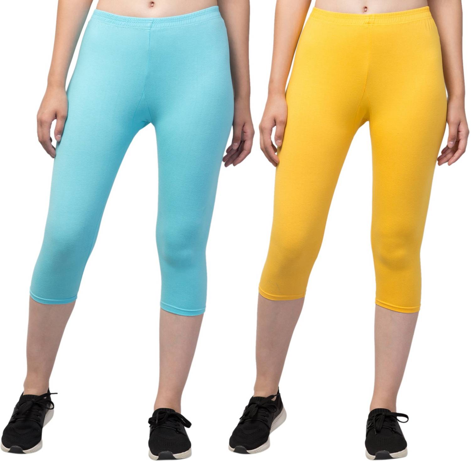 UllasPemium Cotton Lyvra Capri Women Light Blue, Yellow Capri