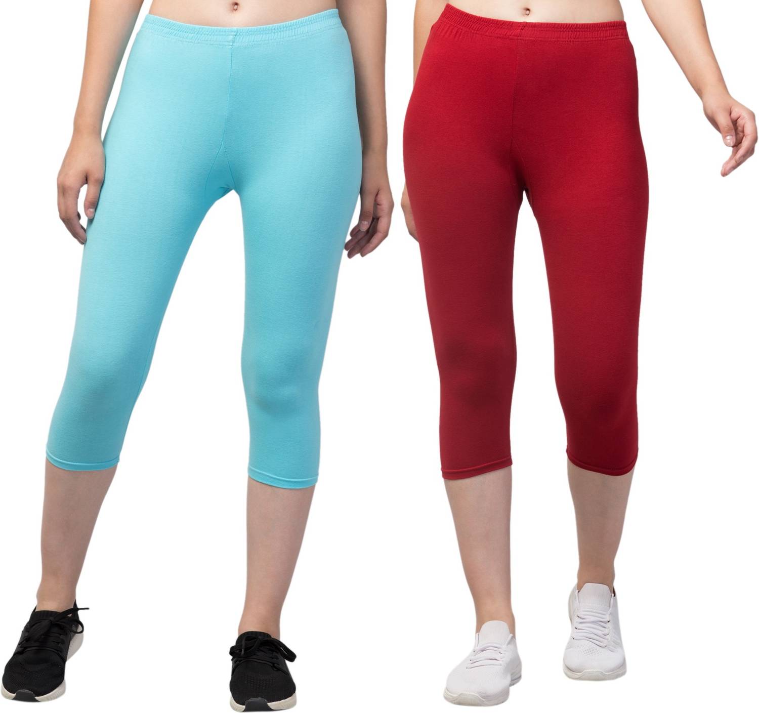 UllasPemium Cotton Lyvra Capri Women Light Blue, Maroon Capri