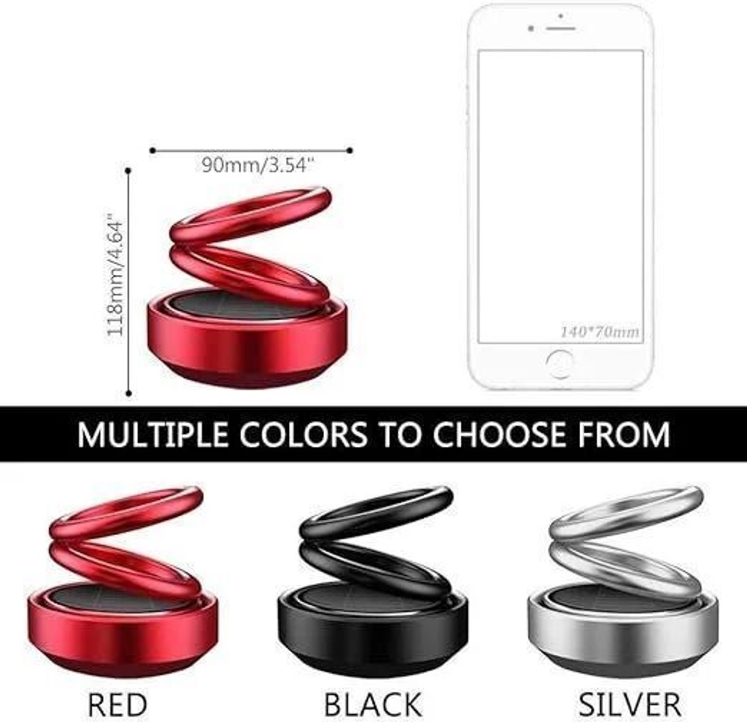 Image of RLMART Solar Car Aroma Diffuser, 360 Double Ring Rotating Air Freshener for Car Dashboard, Home & Office, No Battery, Long-Lasting, Black Air Purifier