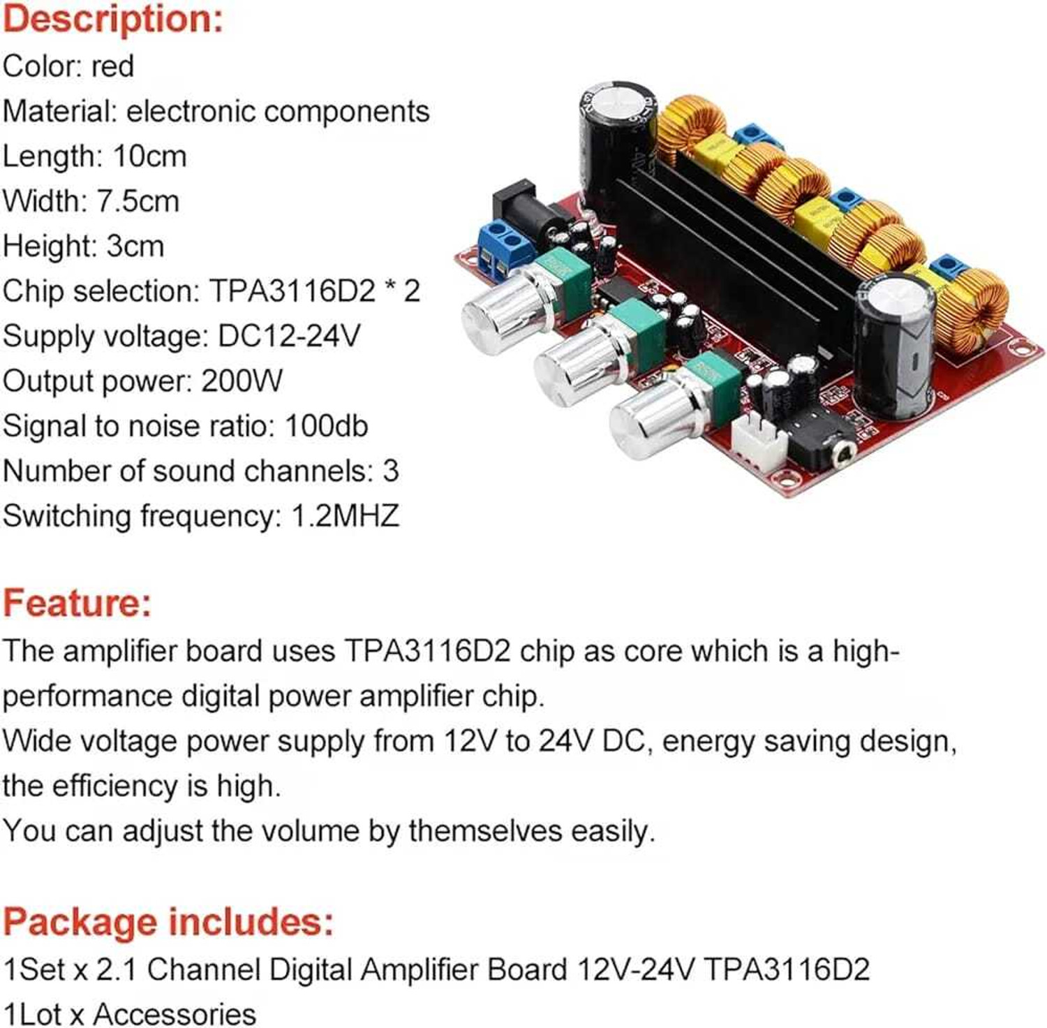 Image of ALPHA LABS TPA3116D2 2.1CH 200W Audio Amplifier Board with Subwoofer Control Sound Recorder and Sound Circuit Electronic Hobby Kit